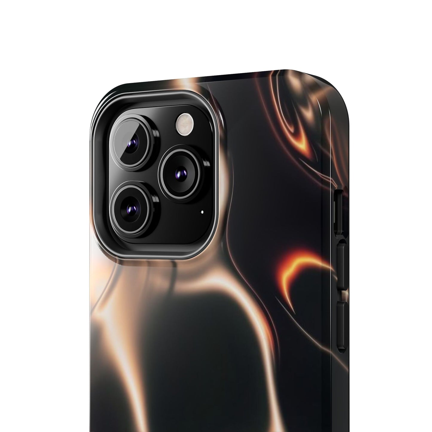 Abstract Liquid Glow Tough Phone Case — Black & Bronze Swirl Protective Cover