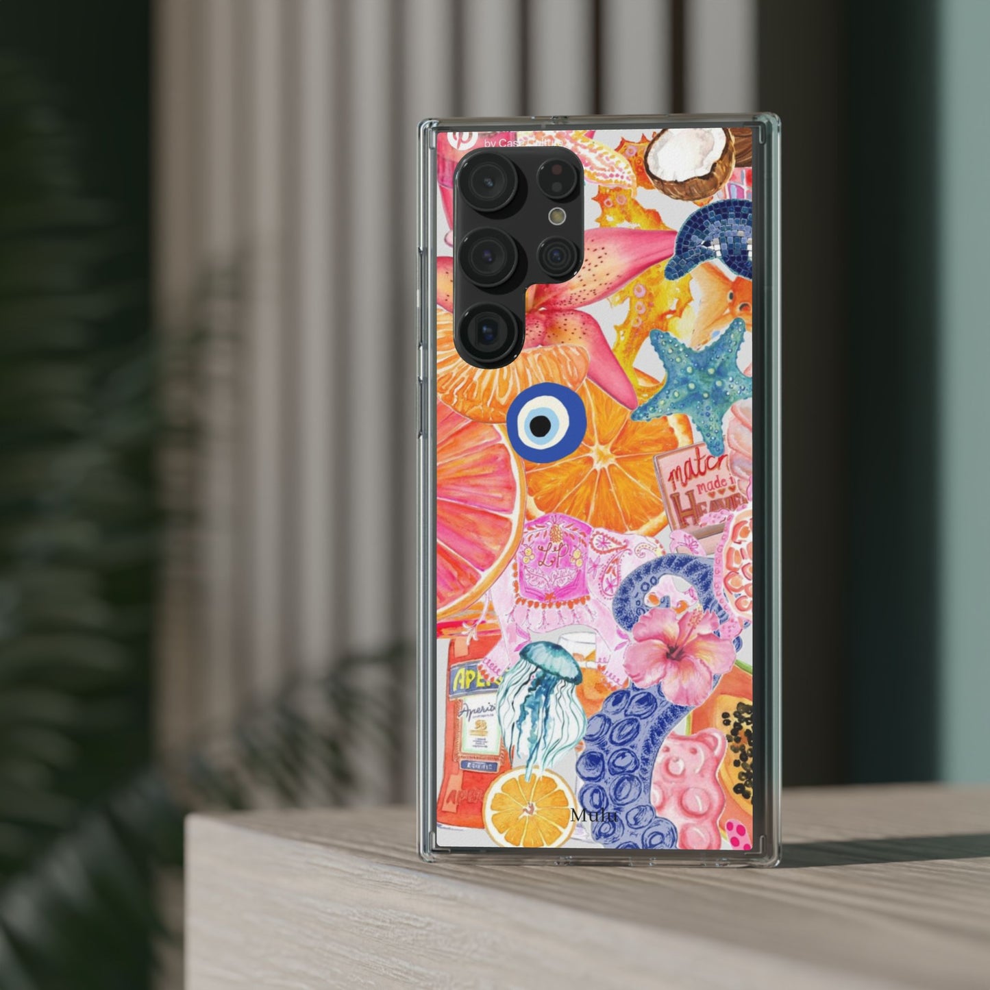 Clear Impact-Resistant Phone Case — Colorful Tropical Collage Design