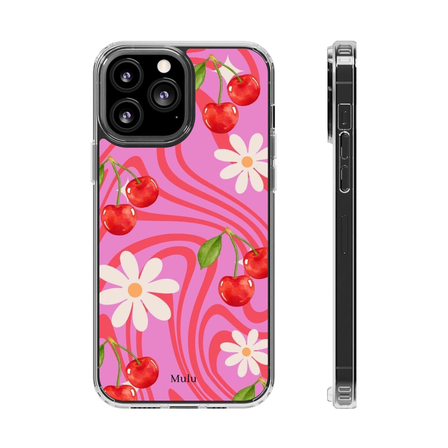 Clear Impact Phone Case — Retro Cherry & Daisy Floral Design