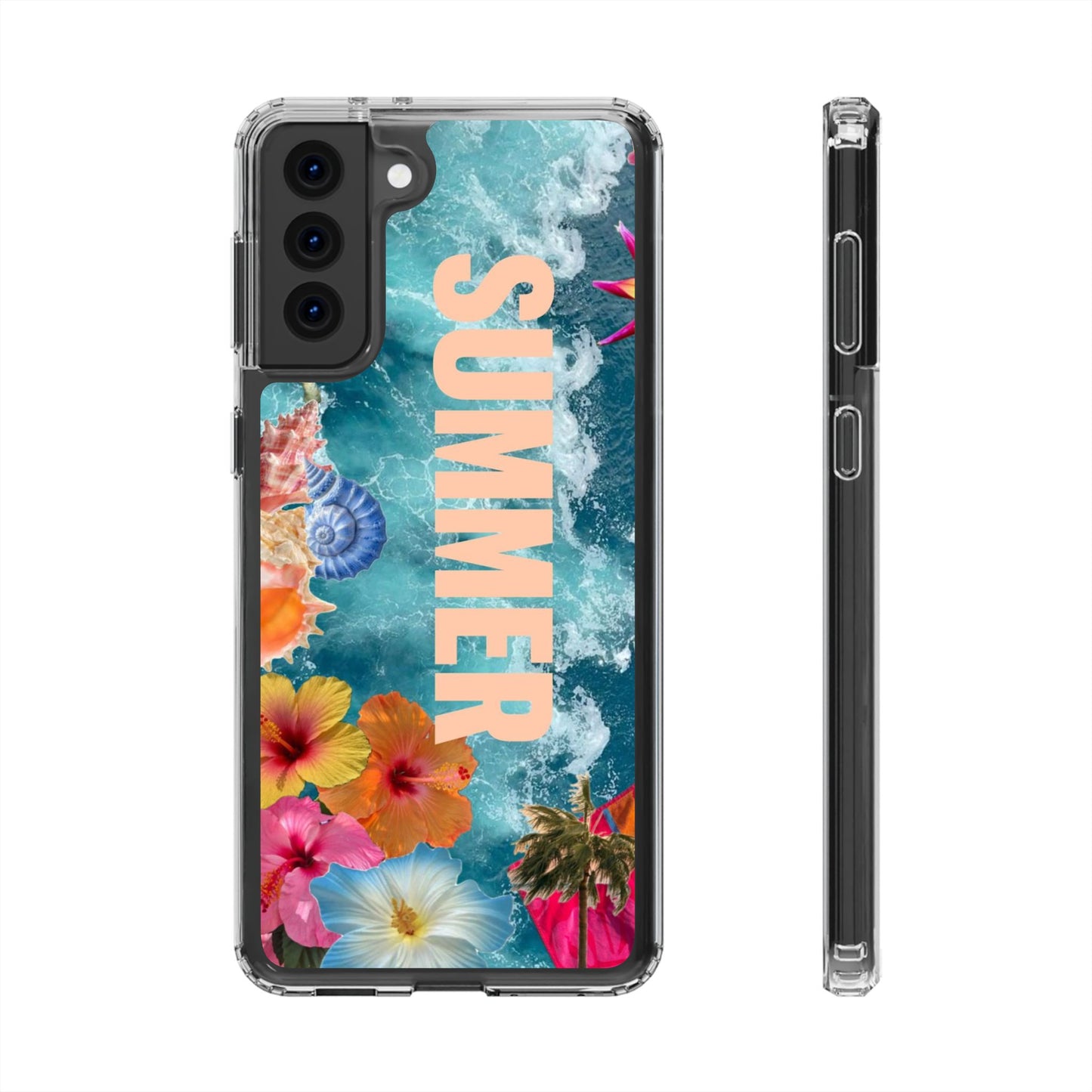 Summer Floral Clear Impact Phone Case — "SUMMER" Tropical Hibiscus Design
