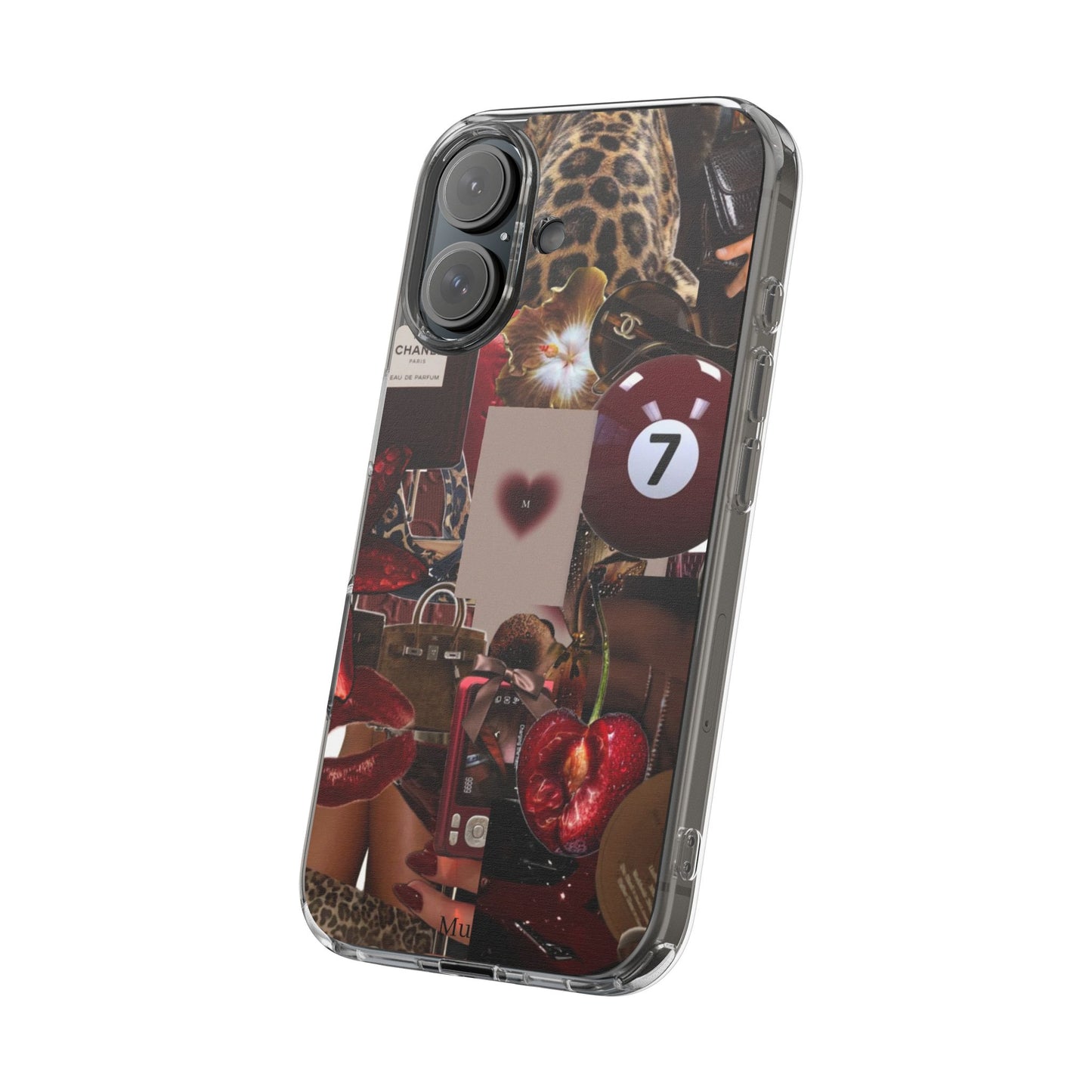 Clear Impact-Resistant Phone Case — Retro Cherry Collage Design