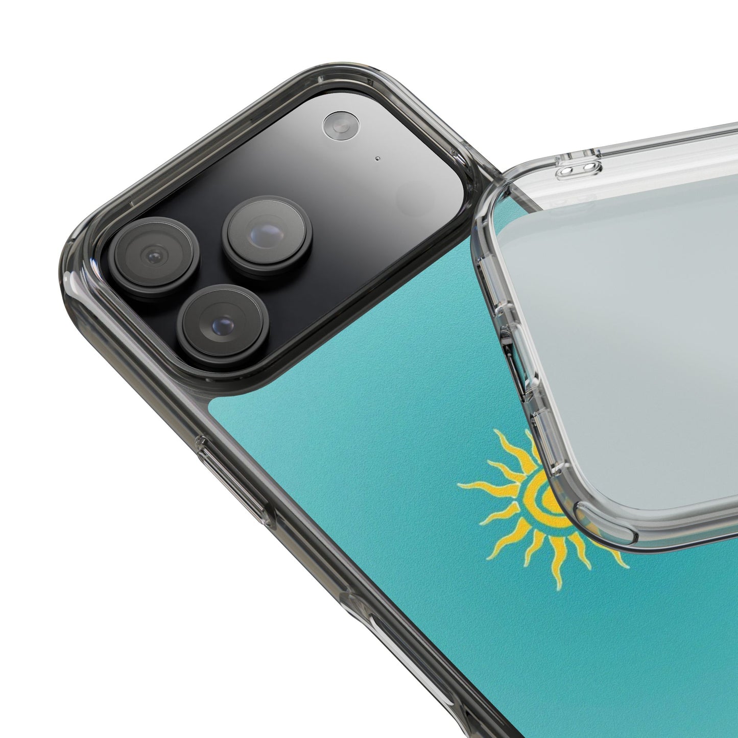 Clear Impact-Resistant Phone Case — Yellow Sun on Teal Gradient