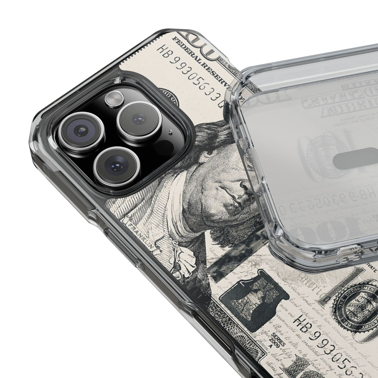 Clear Magnetic Phone Case — Hundred Dollar Bill Design