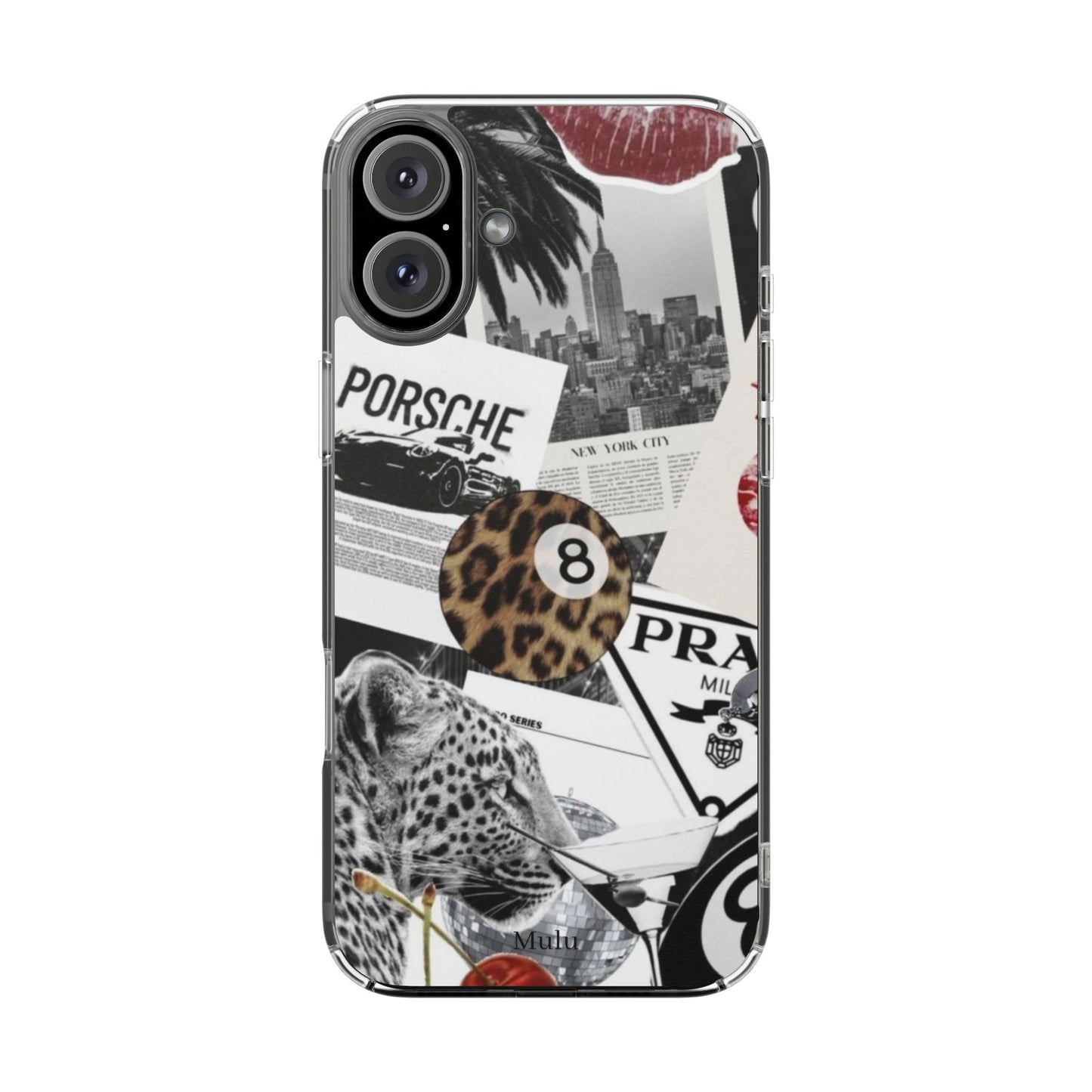 Clear Impact-Resistant Phone Case — Collage Luxury Leopard & Vintage Car Design