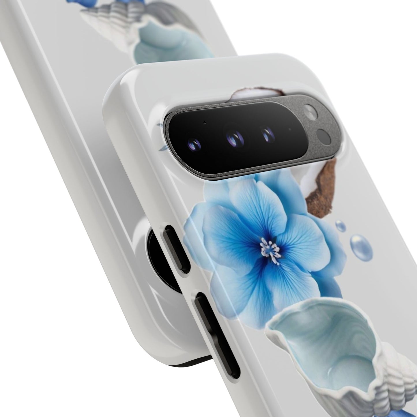 Tropical Blue Floral Phone Case — Coconut, Shell & Starfish Design
