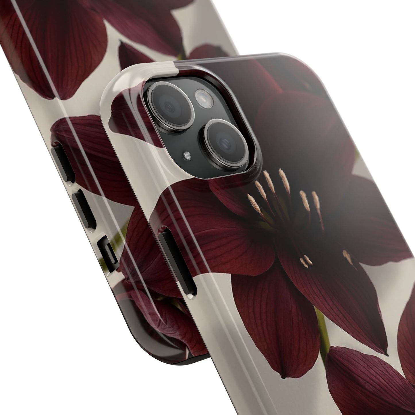 Amaryllis Noir Tough Phone Case — Dark Burgundy Floral Protective Cover