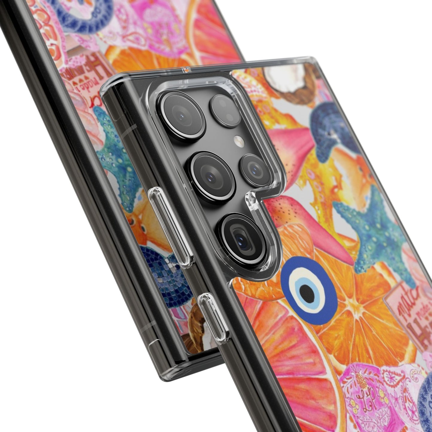 Clear Impact-Resistant Phone Case — Colorful Tropical Collage Design
