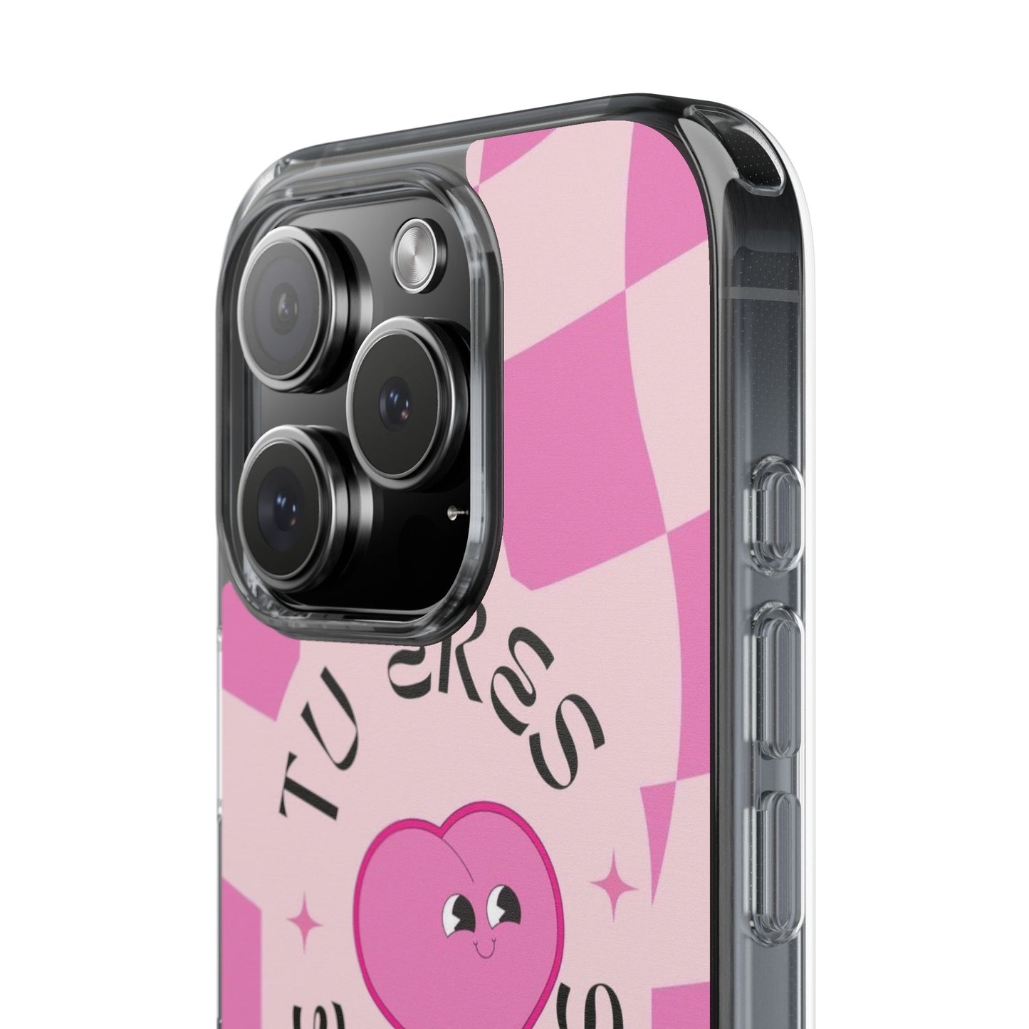 Clear Impact-Resistant Phone Case — Pink Checkerheart “Tu Eres Suficiente” Design