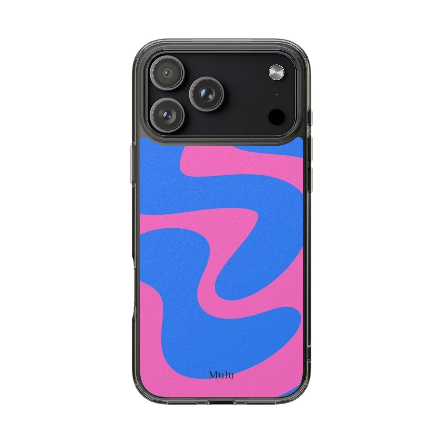 Clear Impact-Resistant Phone Case — Retro Blue & Pink Abstract Swirl