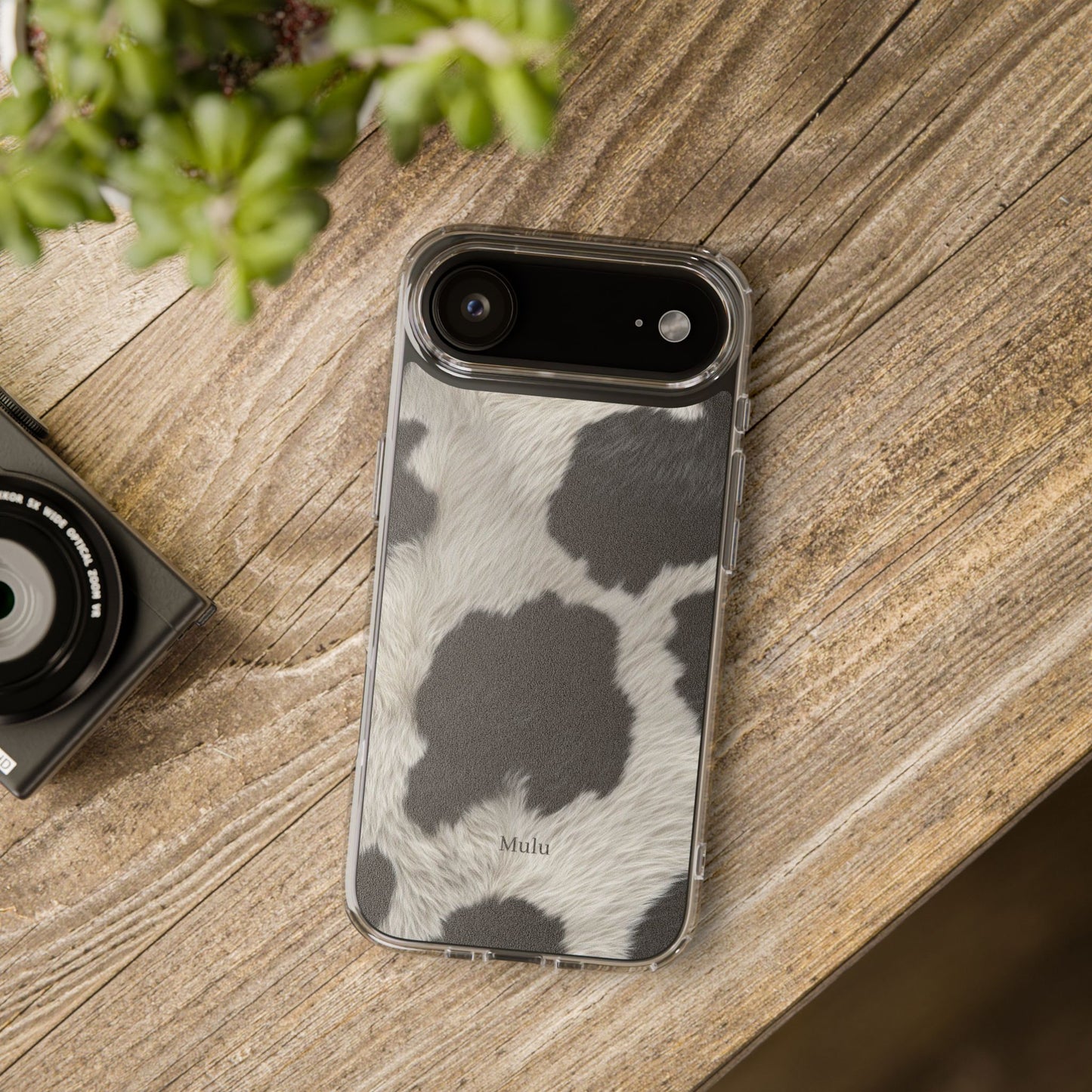 Cow Print Clear Impact Phone Case — Faux Fur Black & White Protection