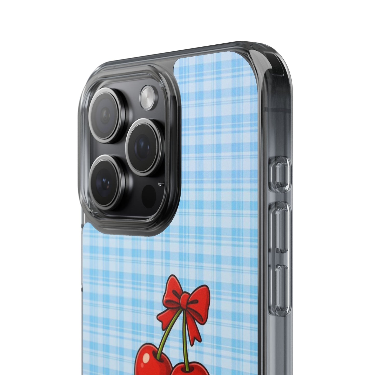 Clear Cherry Gingham Phone Case — Impact-Resistant Clear Case with Red Cherry Design