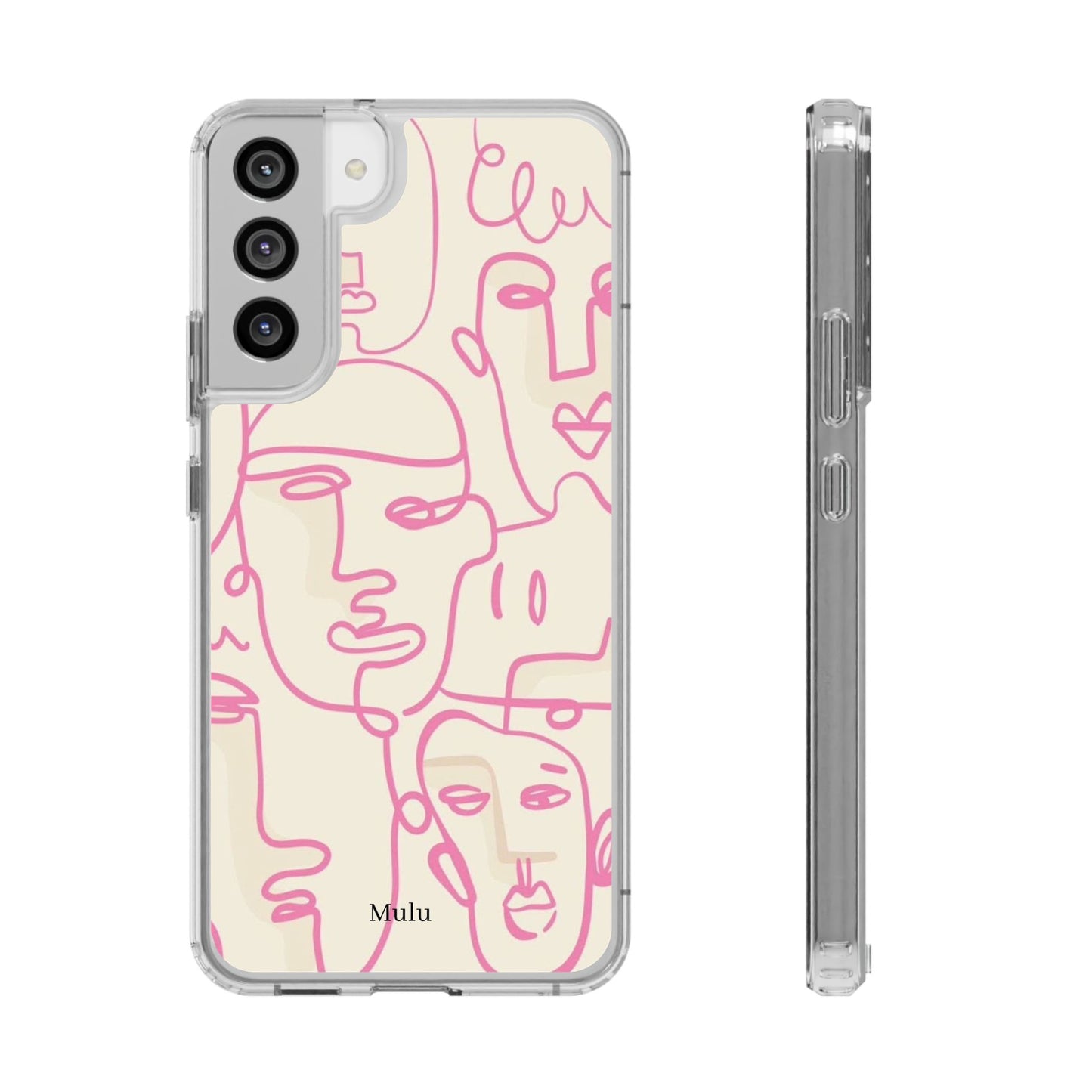 Clear Impact-Resistant Phone Case — Pink Minimalist Line Faces Design