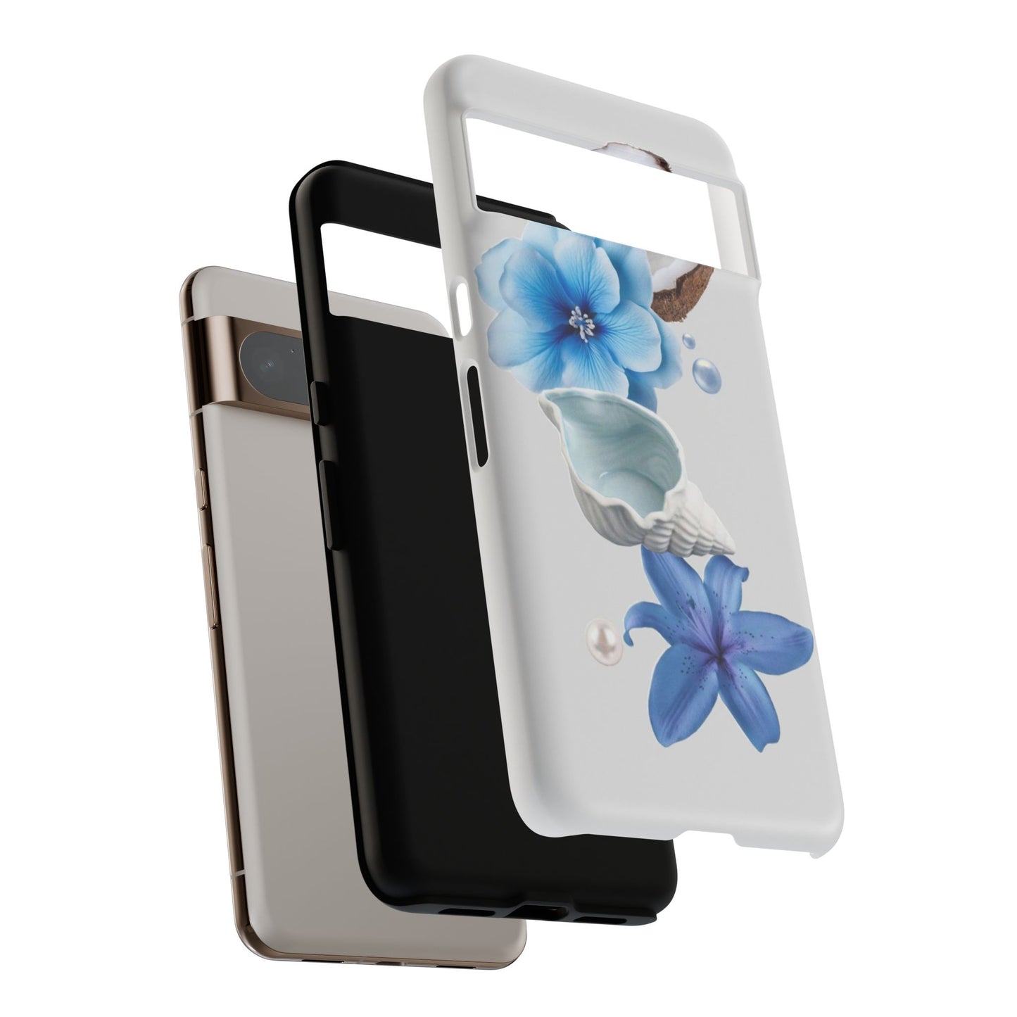 Tropical Blue Floral Phone Case — Coconut, Shell & Starfish Design