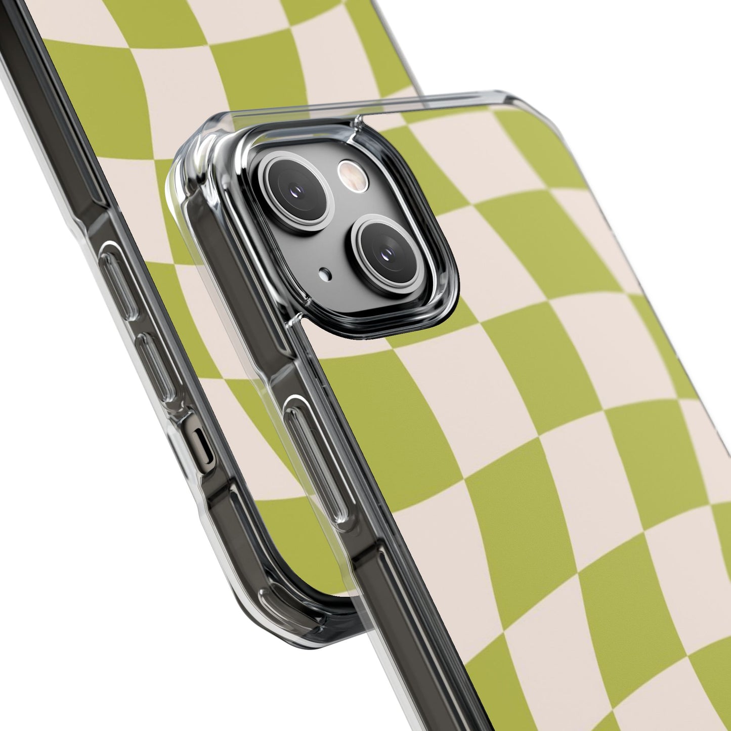 Clear Magnetic Phone Case — Olive Retro Check Pattern