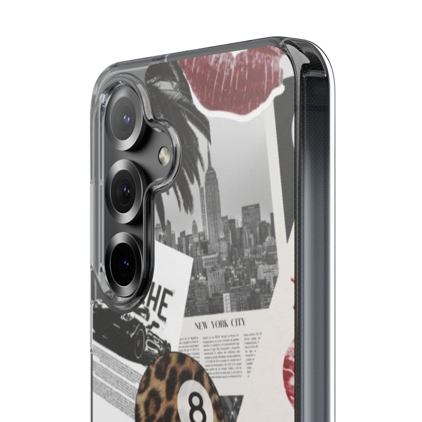 Clear Impact-Resistant Phone Case — Collage Luxury Leopard & Vintage Car Design