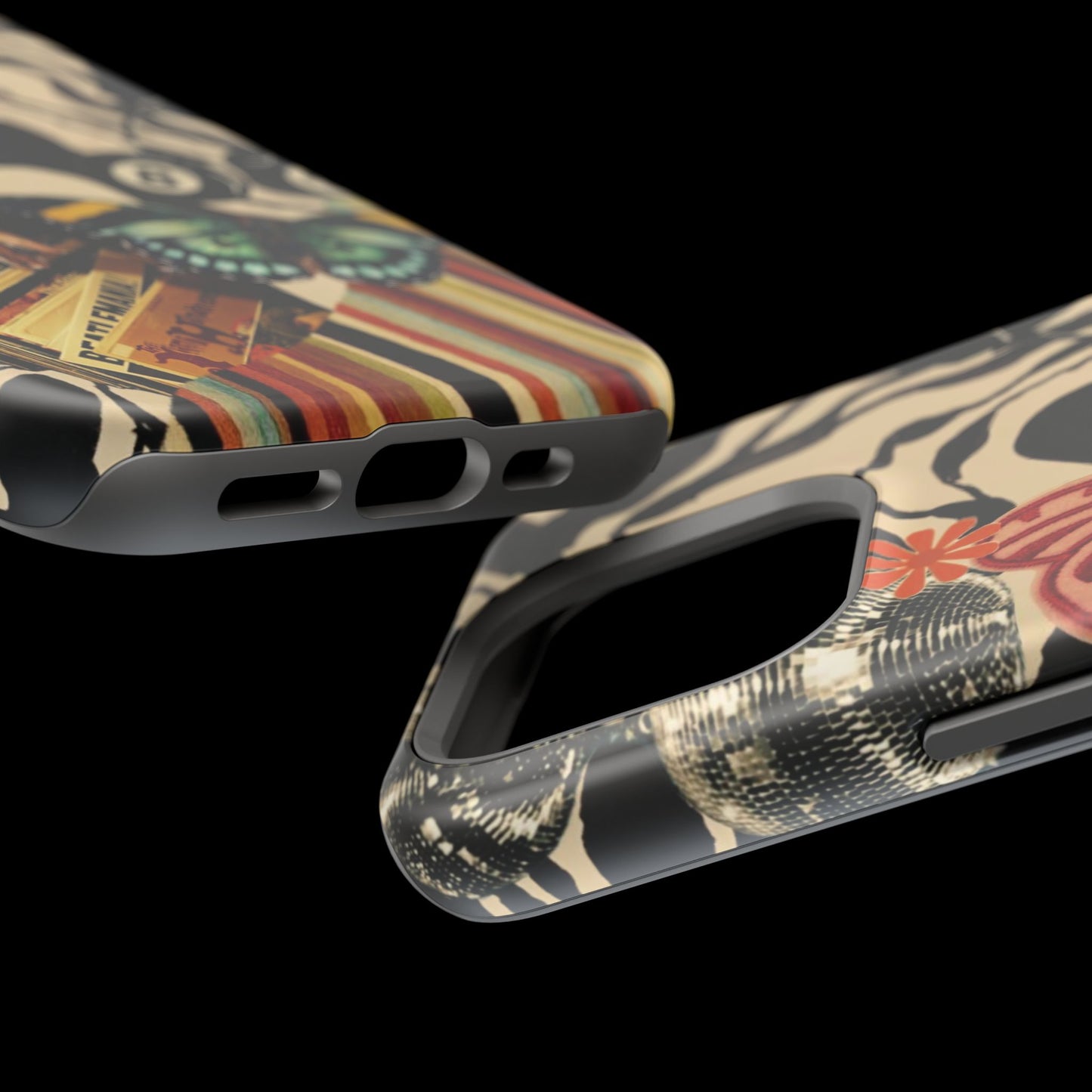 Phone Case — Retro Collage Magnetic Impact-Resistant Case with Butterfly & Zebra Print
