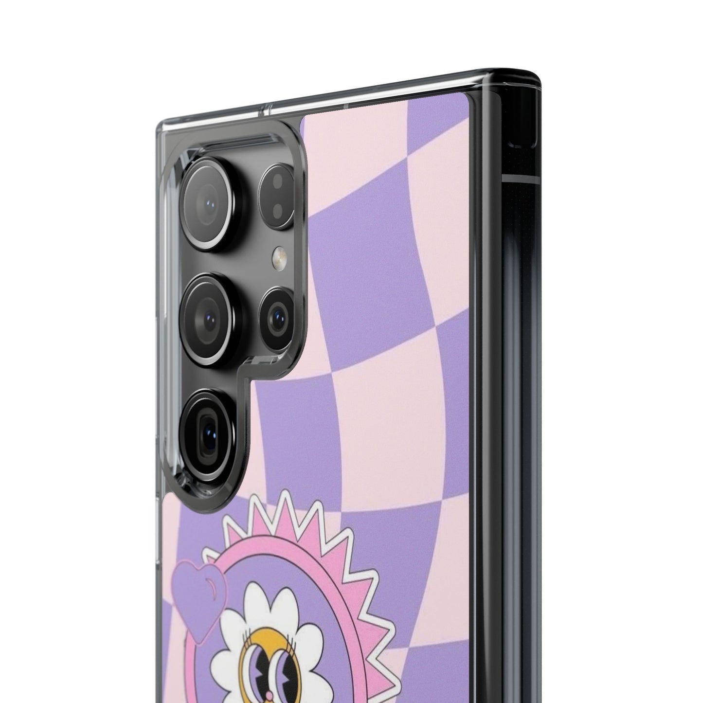 Clear Impact-Resistant Case — Cute Purple Checkerboard Dino with 'Mulu'