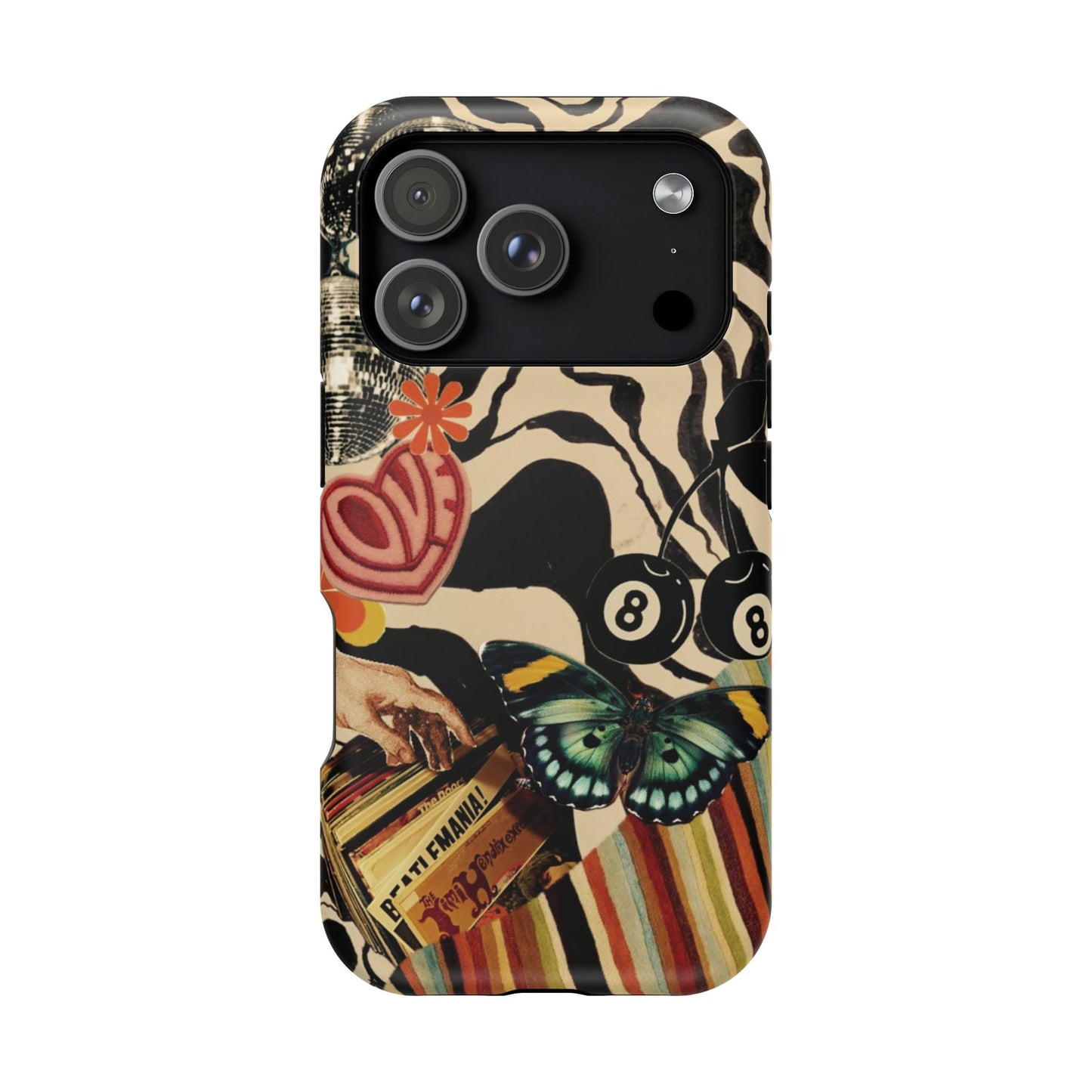 Phone Case — Retro Collage Magnetic Impact-Resistant Case with Butterfly & Zebra Print