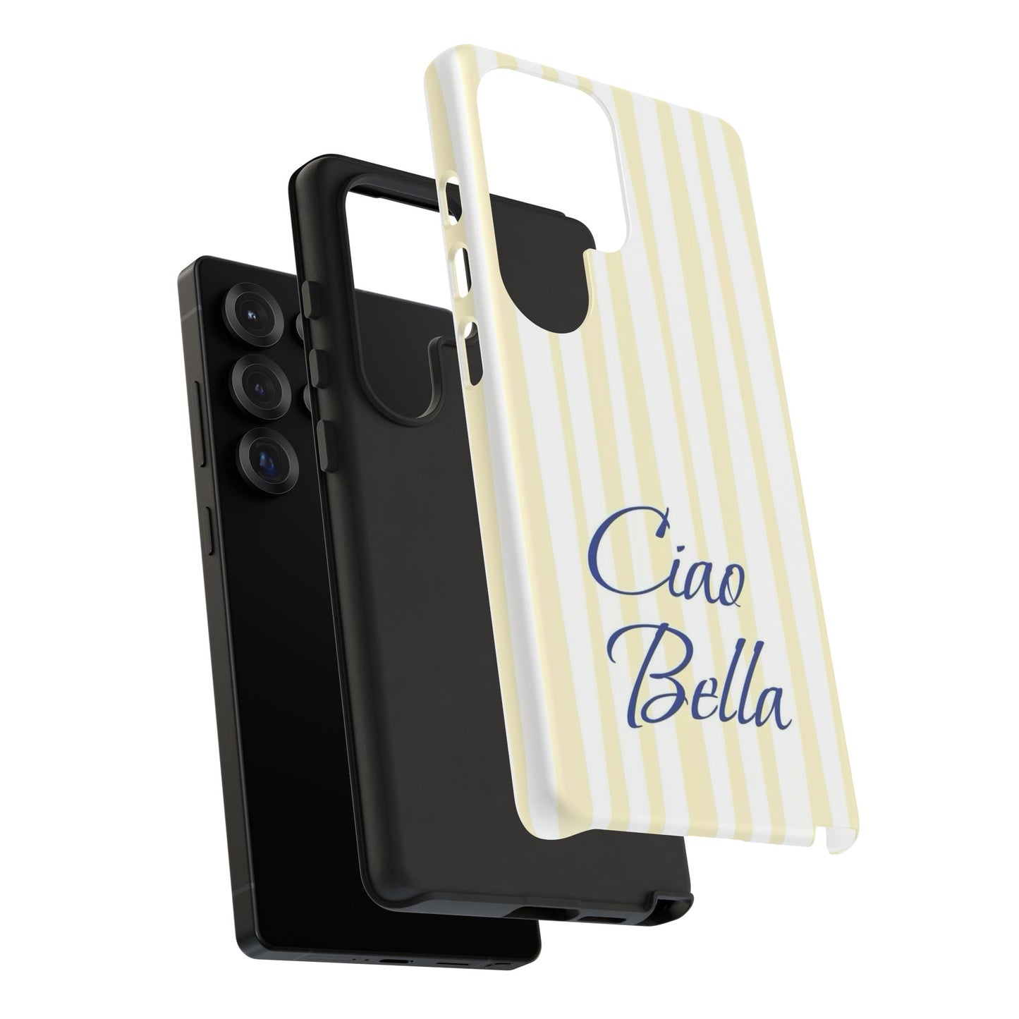 Ciao Bella Phone Case – Striped Elegant Italian Script Protective Cover
