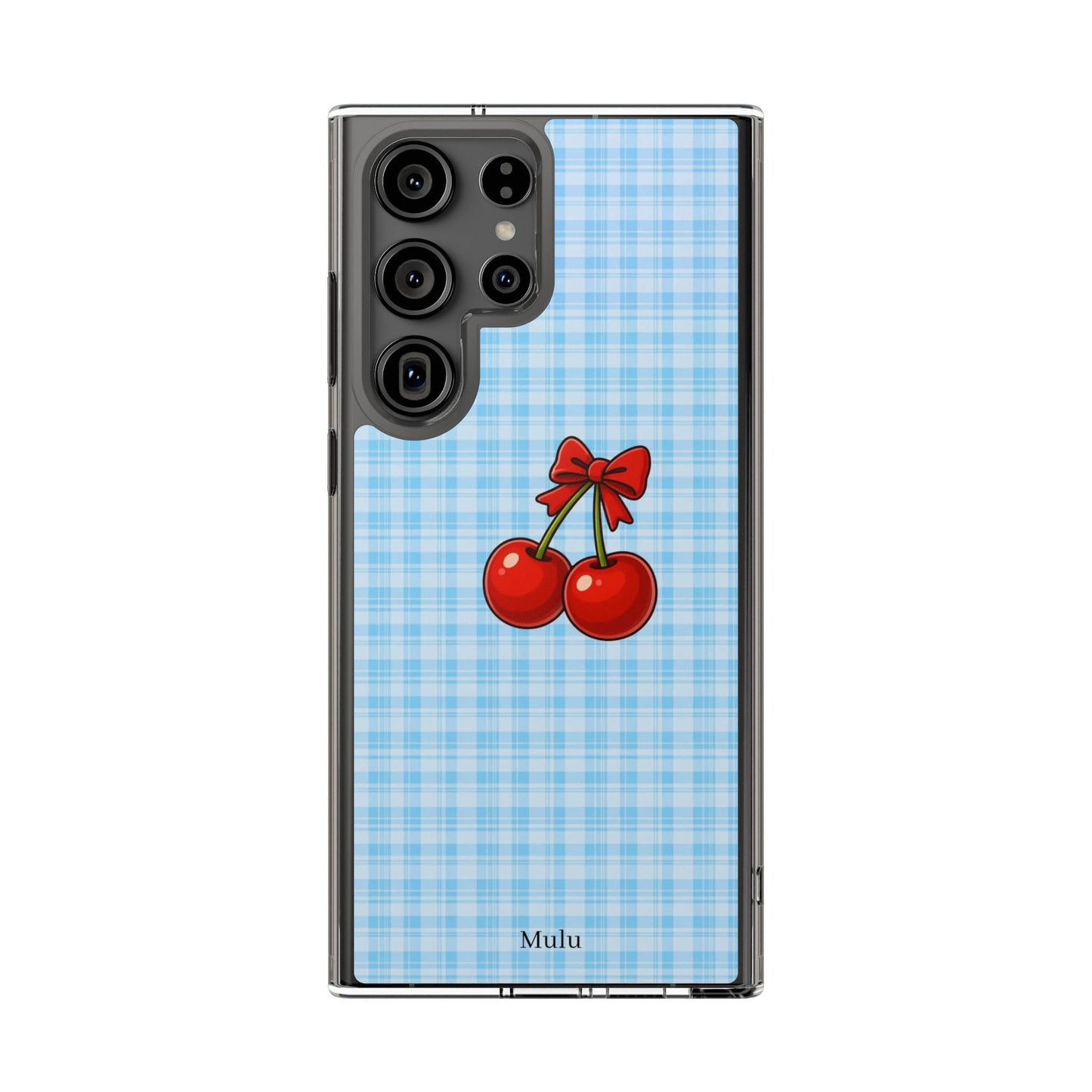 Clear Cherry Gingham Phone Case — Impact-Resistant Clear Case with Red Cherry Design
