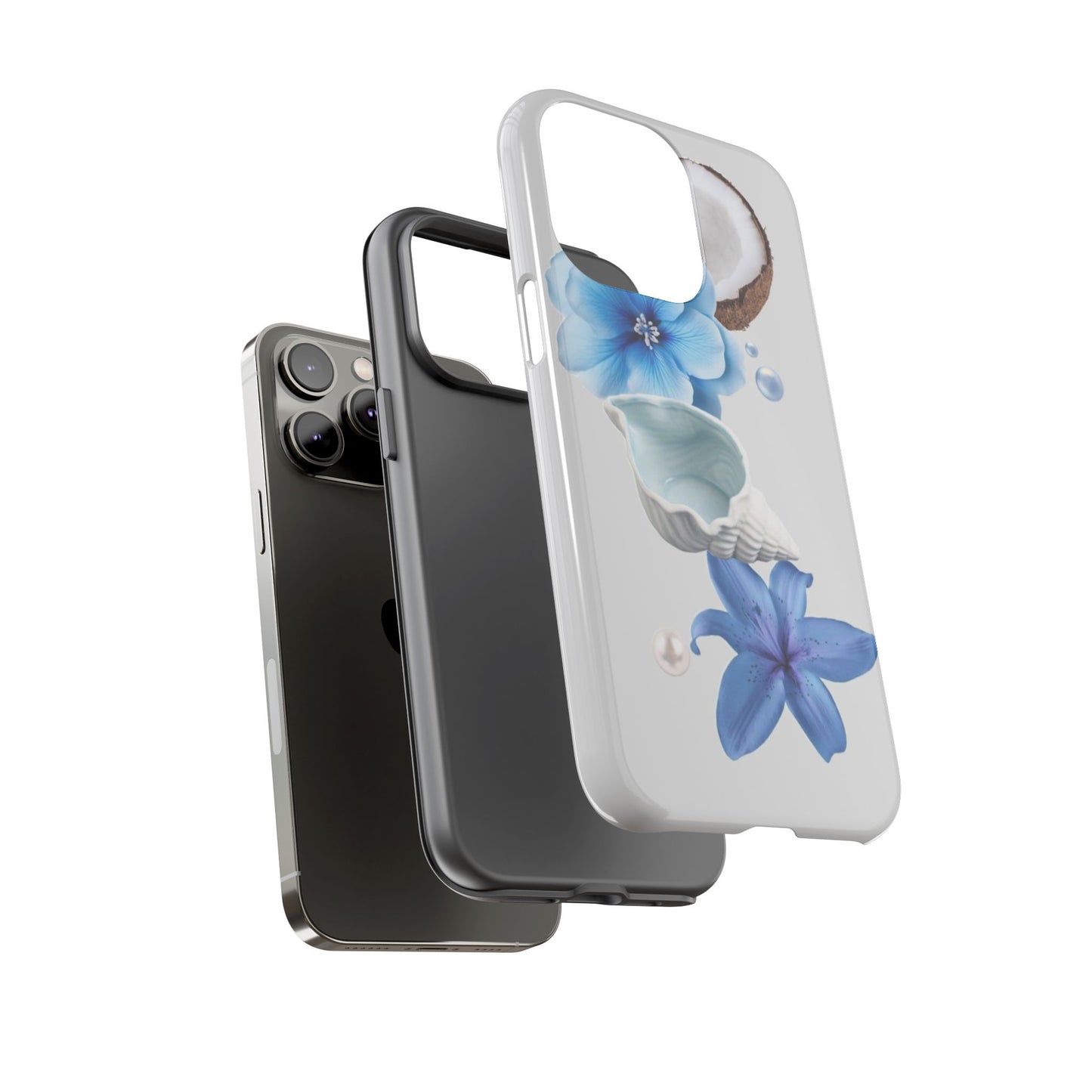 Tropical Blue Floral Phone Case — Coconut, Shell & Starfish Design