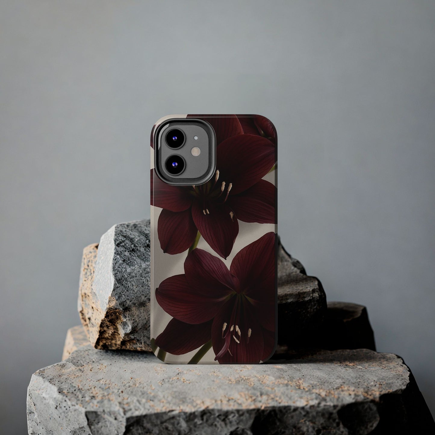 Amaryllis Noir Tough Phone Case — Dark Burgundy Floral Protective Cover
