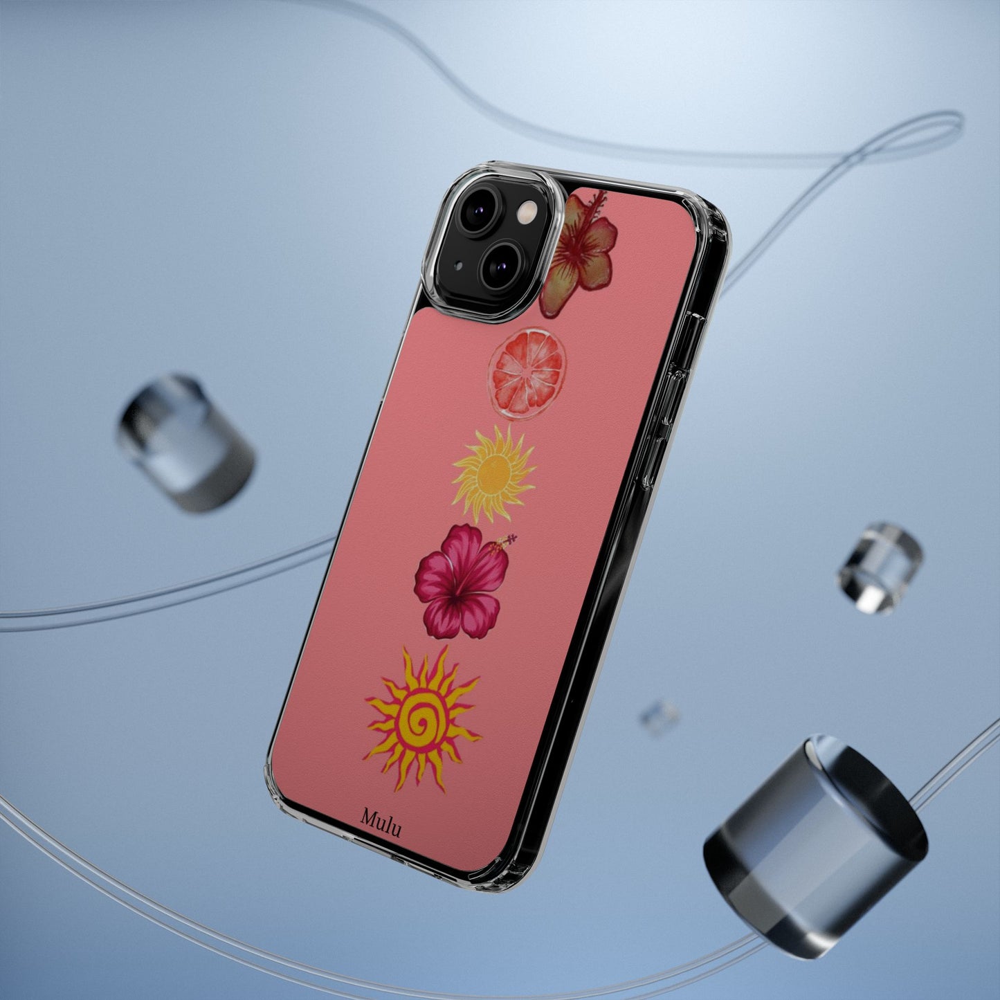 Clear Impact-Resistant Phone Case — Tropical Sun & Hibiscus Floral Design
