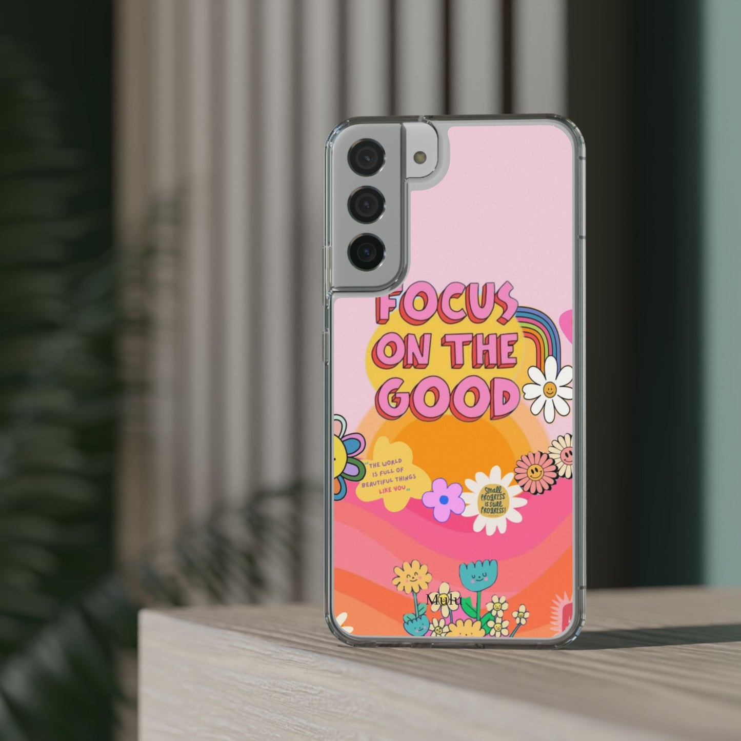 Clear Impact-Resistant Case — "Focus On The Good" Retro Floral Phone Cover