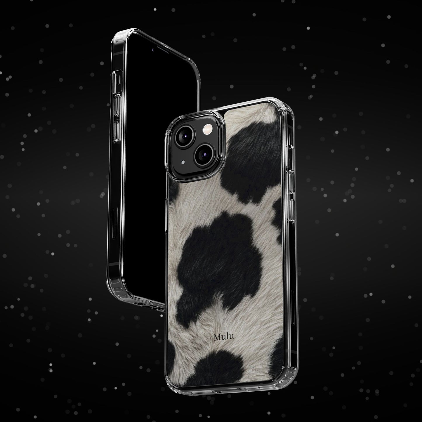 Cow Print Clear Impact Phone Case — Faux Fur Black & White Protection