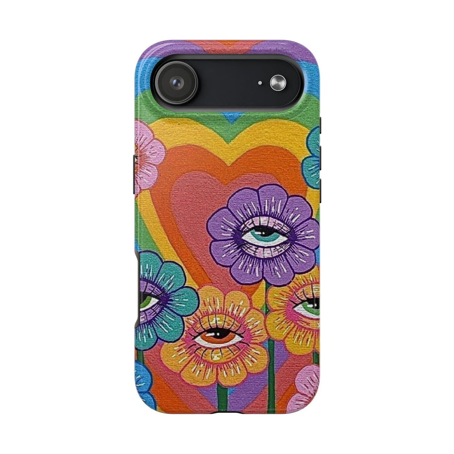 Psychedelic Eye Flower Tough Phone Case — Retro Rainbow Protective iPhone Cover