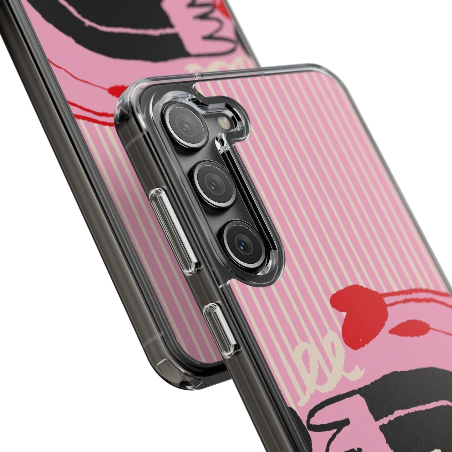 Clear Impact-Resistant Case — Pink Cute Heart Cartoon Design