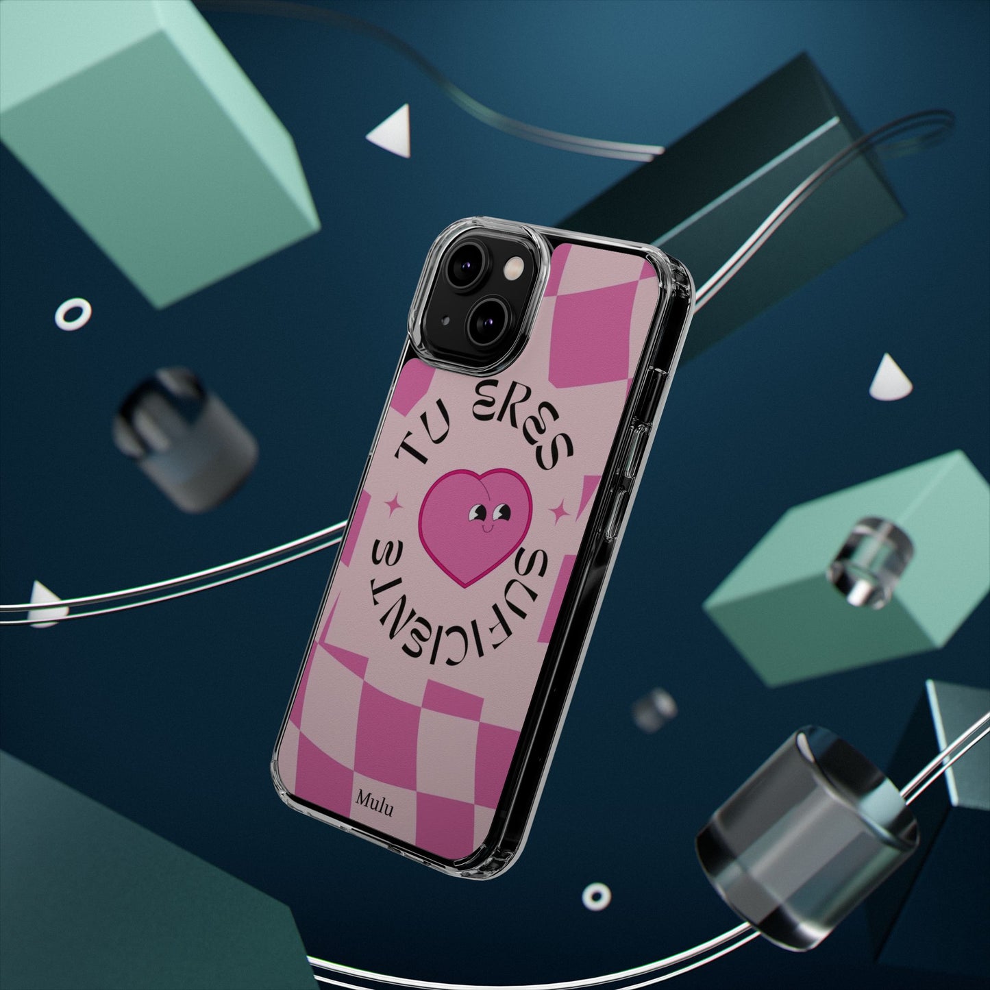 Clear Impact-Resistant Phone Case — Pink Checkerheart “Tu Eres Suficiente” Design