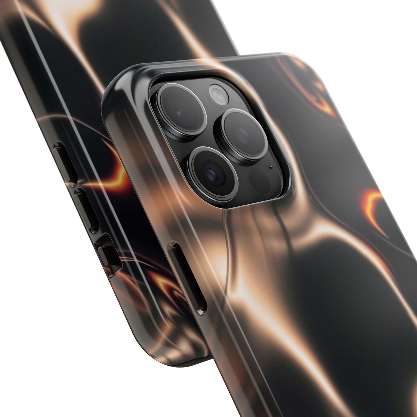 Abstract Liquid Glow Tough Phone Case — Black & Bronze Swirl Protective Cover