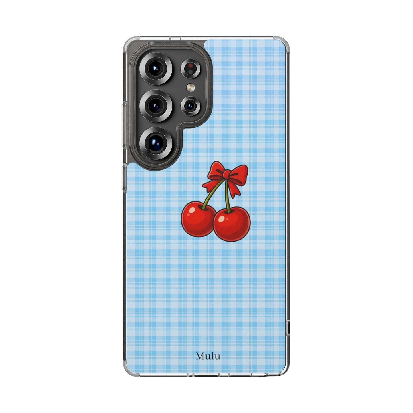 Clear Cherry Gingham Phone Case — Impact-Resistant Clear Case with Red Cherry Design