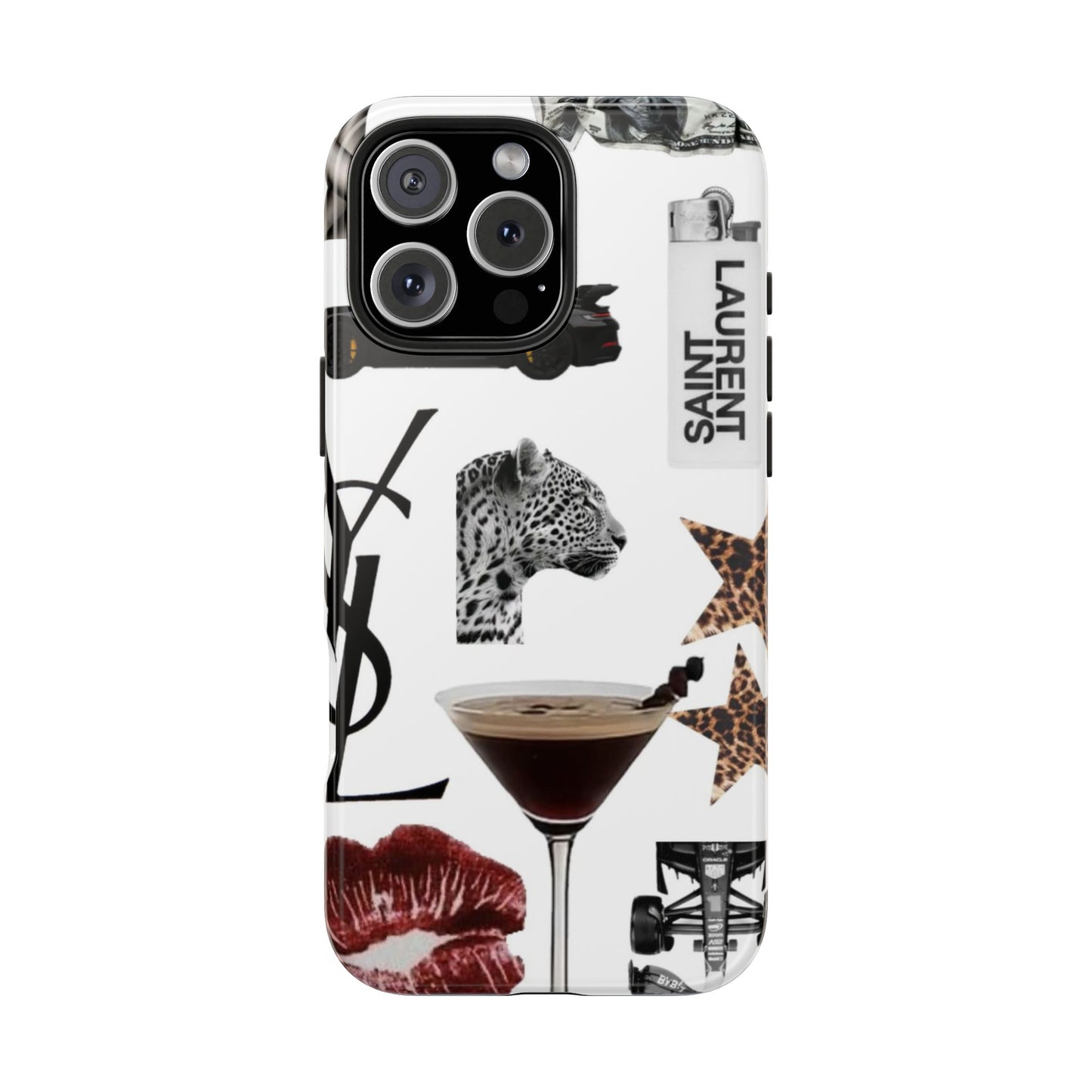 Tough Phone Case — Luxe Fashion Collage with Leopard, Martini & Kiss Print