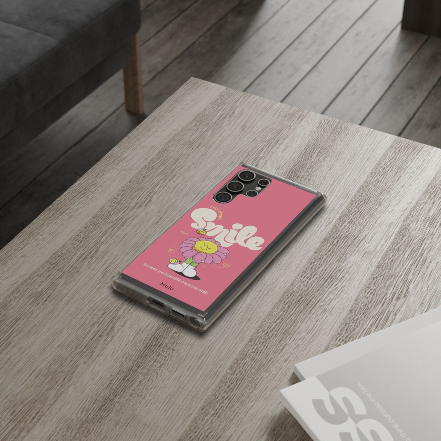 Clear Impact-Resistant Phone Case — Pink 'Smile' Flower Design