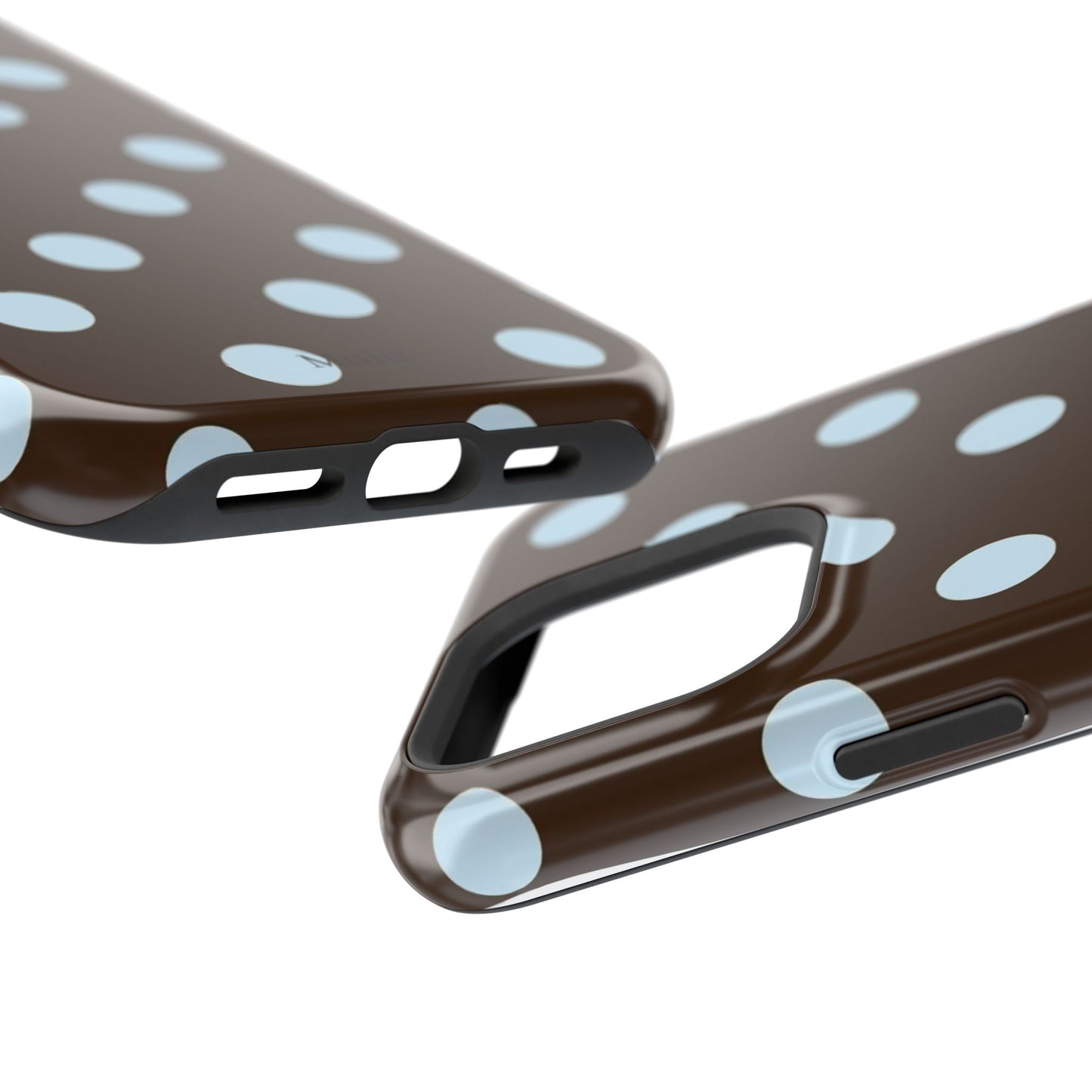 Polka Dot Magnetic Phone Case — Brown with Light Blue Dots, Impact-Resistant