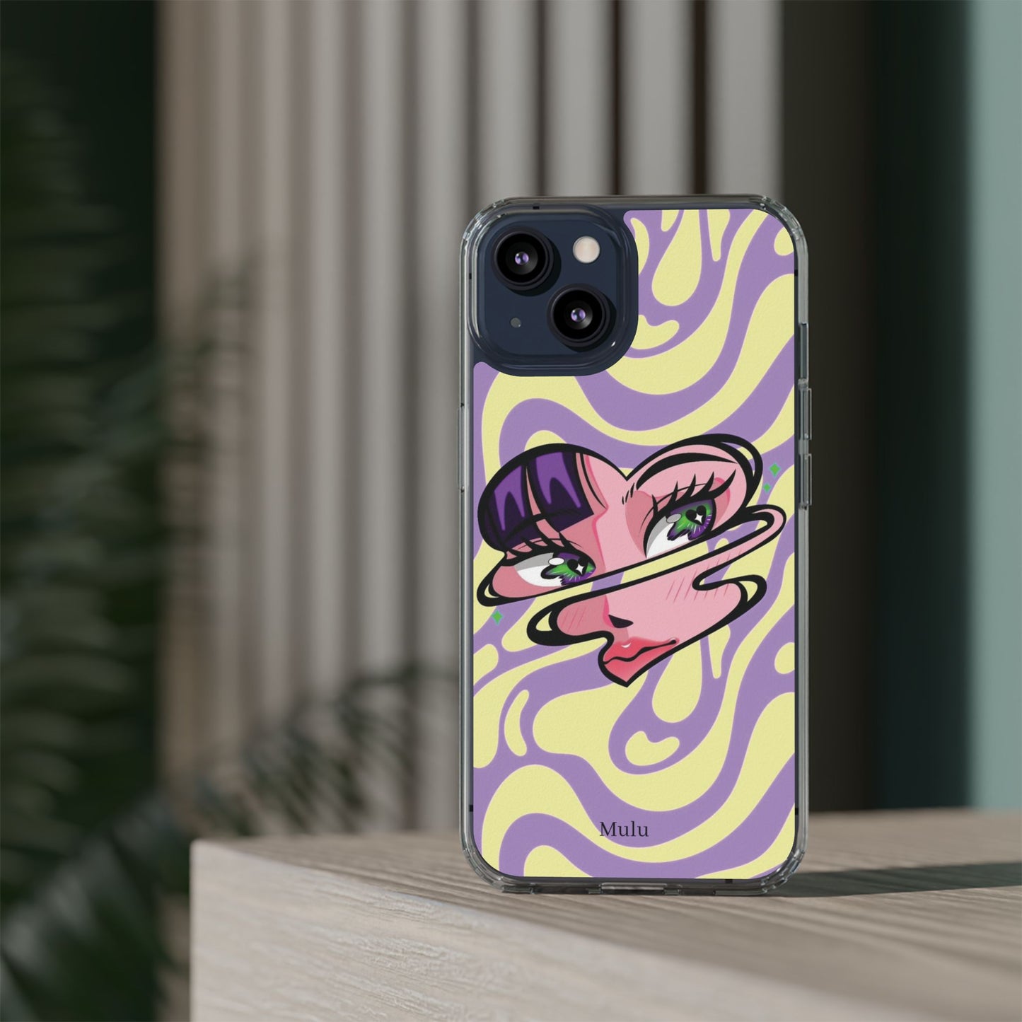 Clear Impact-Resistant Case — Retro Psychedelic Heart Face Design