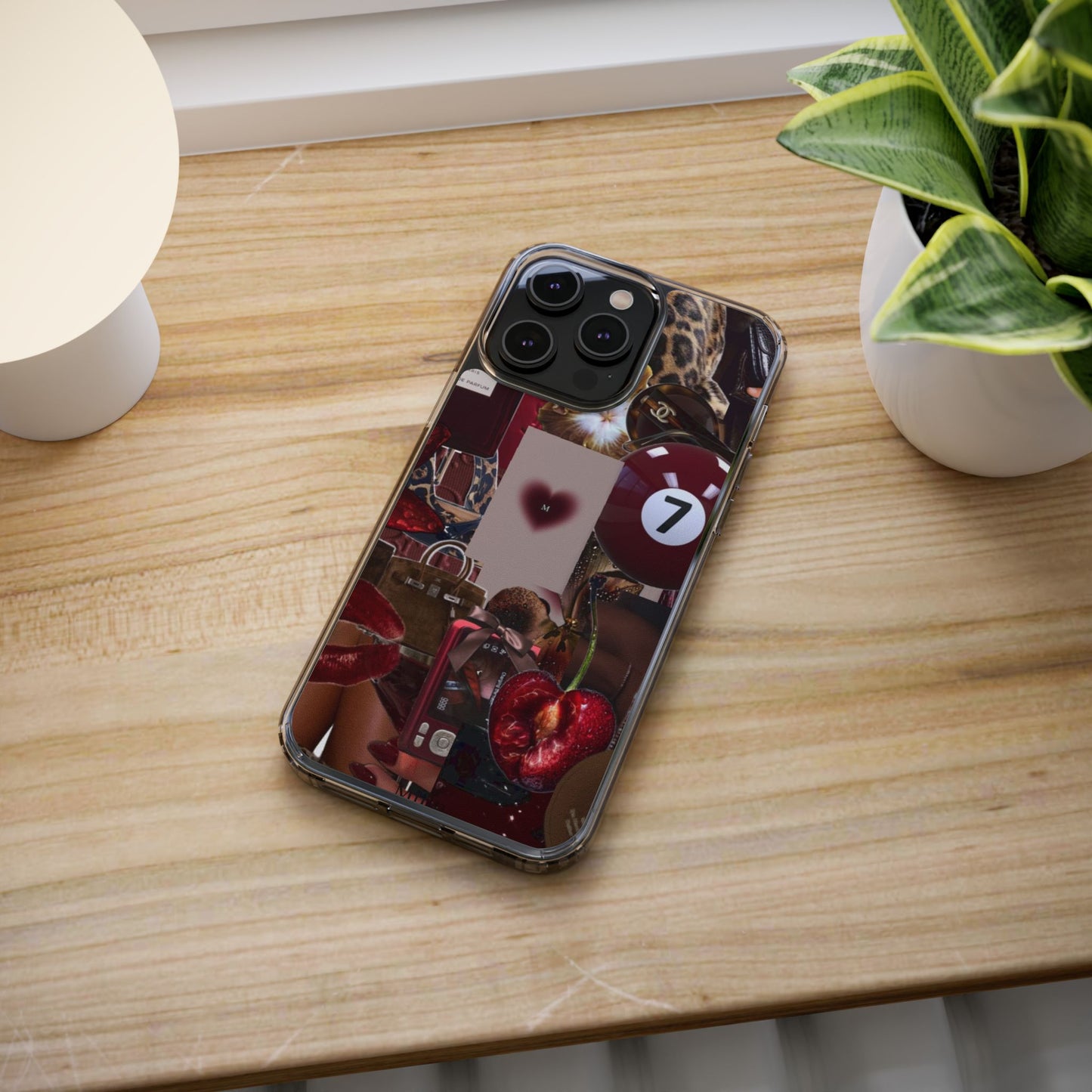 Clear Impact-Resistant Phone Case — Retro Cherry Collage Design