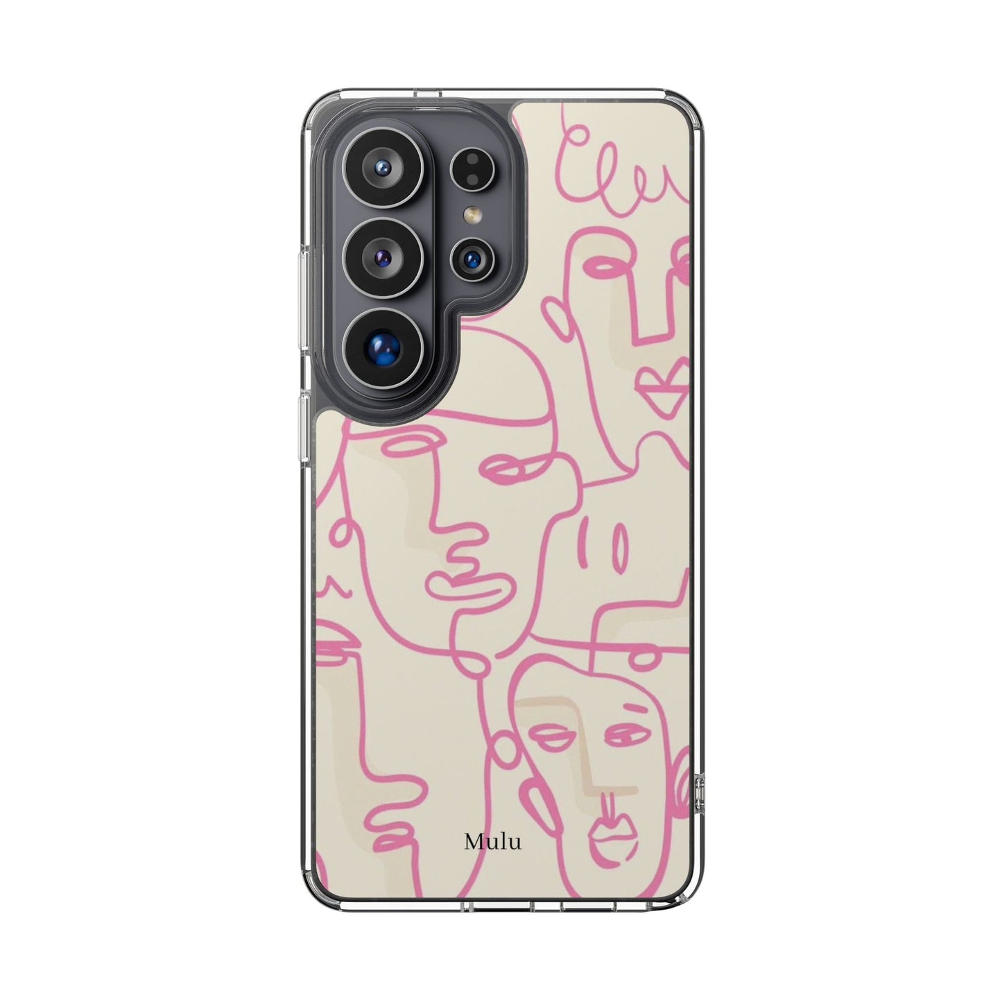 Clear Impact-Resistant Phone Case — Pink Minimalist Line Faces Design