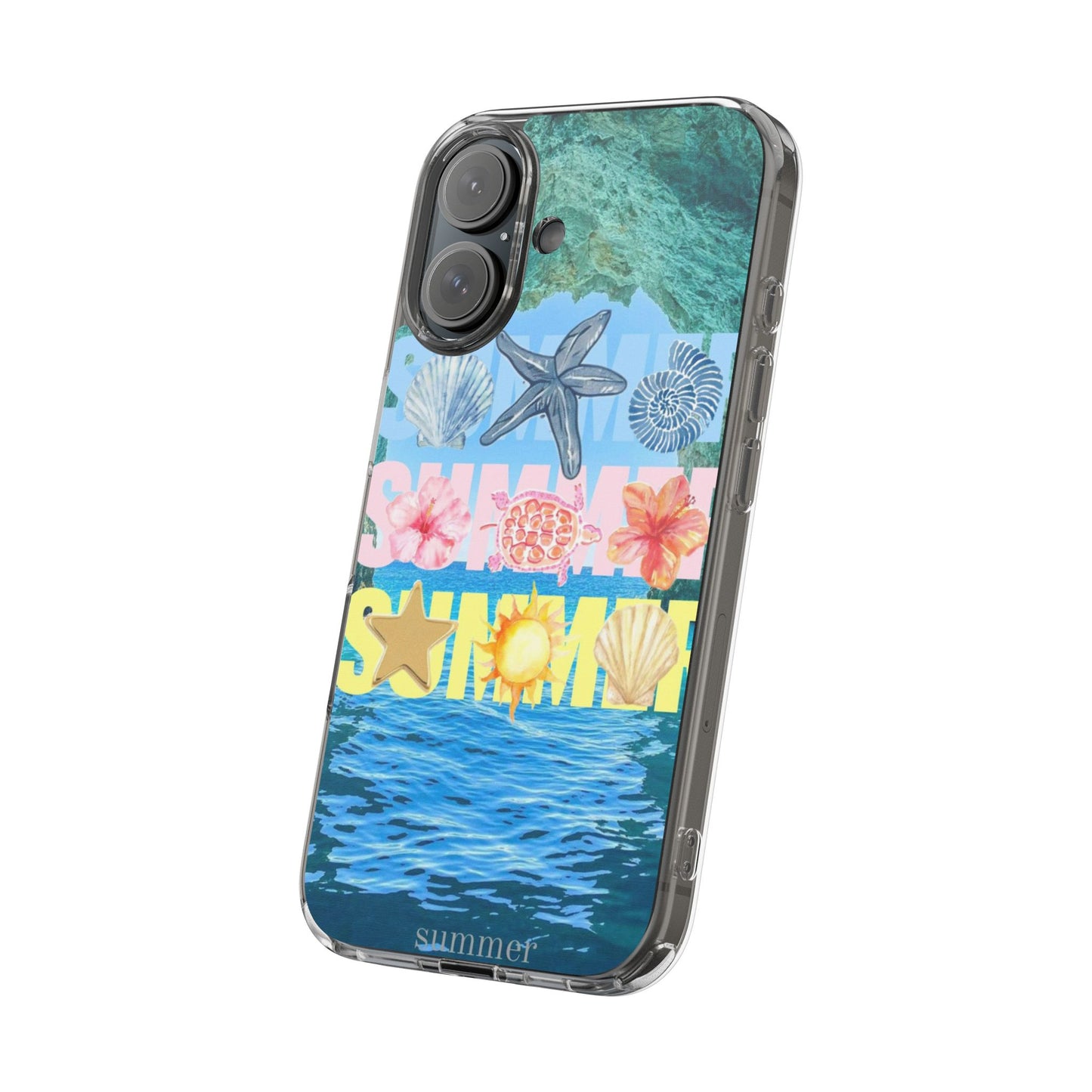 Clear Summer Beach Phone Case — Impact‑Resistant Tropical Design