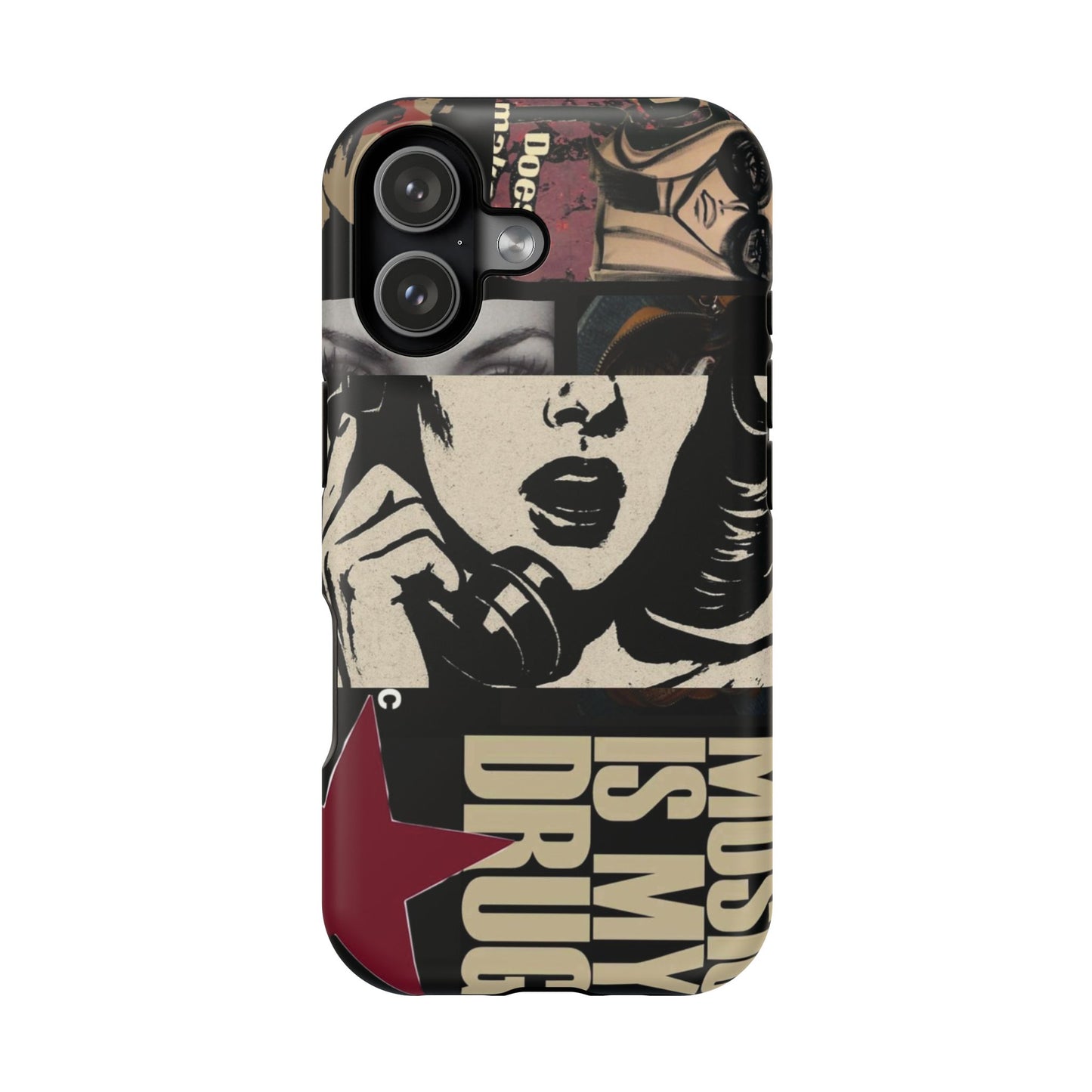 Magnetic Impact Phone Case — Retro Pop Art "Music Is My Drug" Design