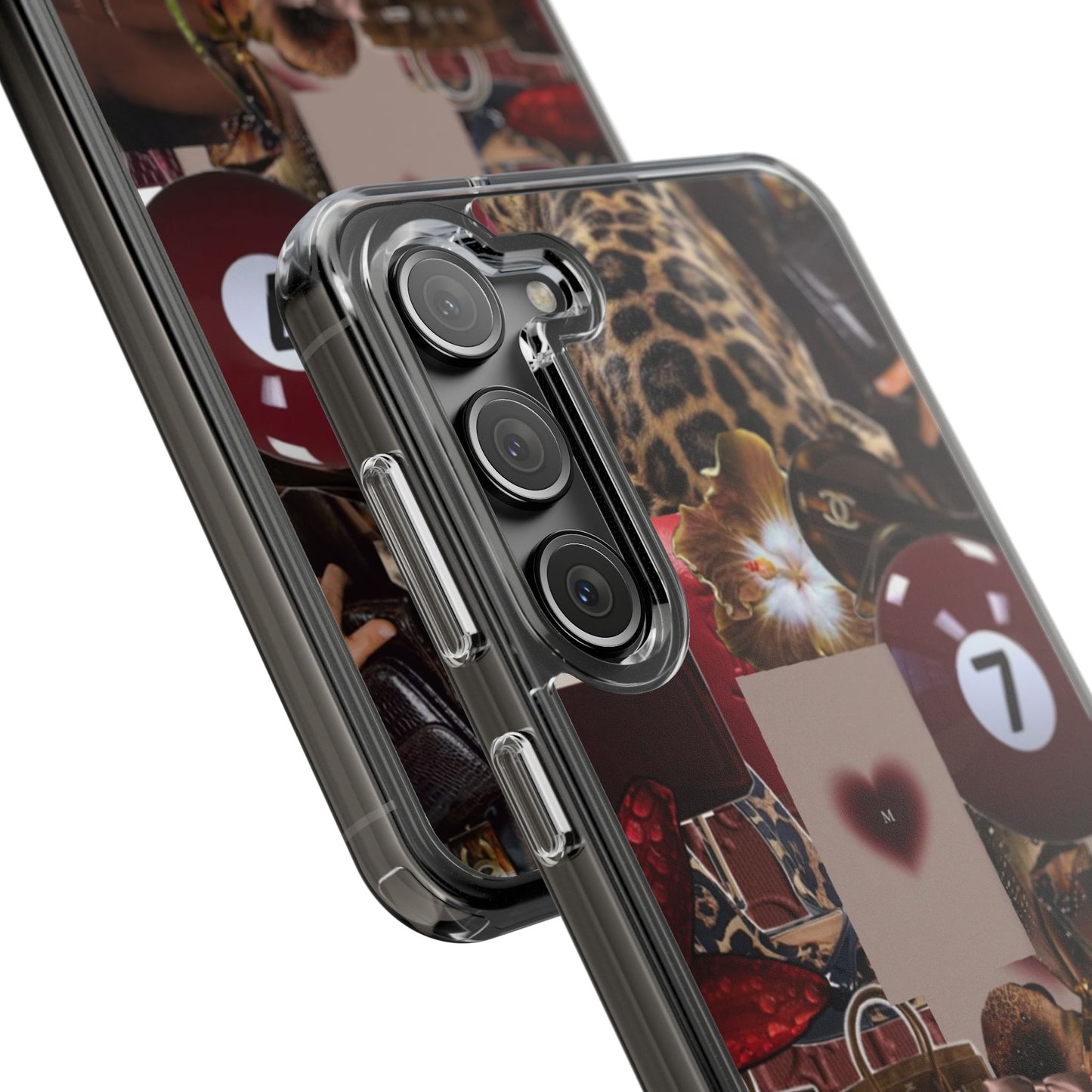 Clear Impact-Resistant Phone Case — Retro Cherry Collage Design