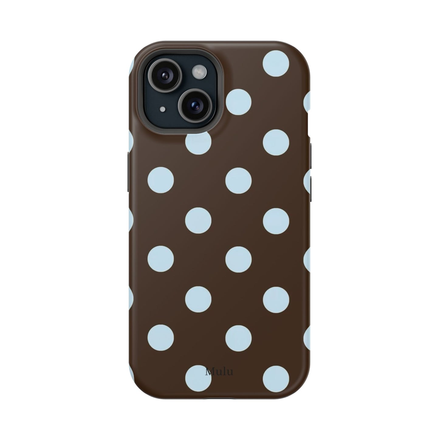 Polka Dot Magnetic Phone Case — Brown with Light Blue Dots, Impact-Resistant