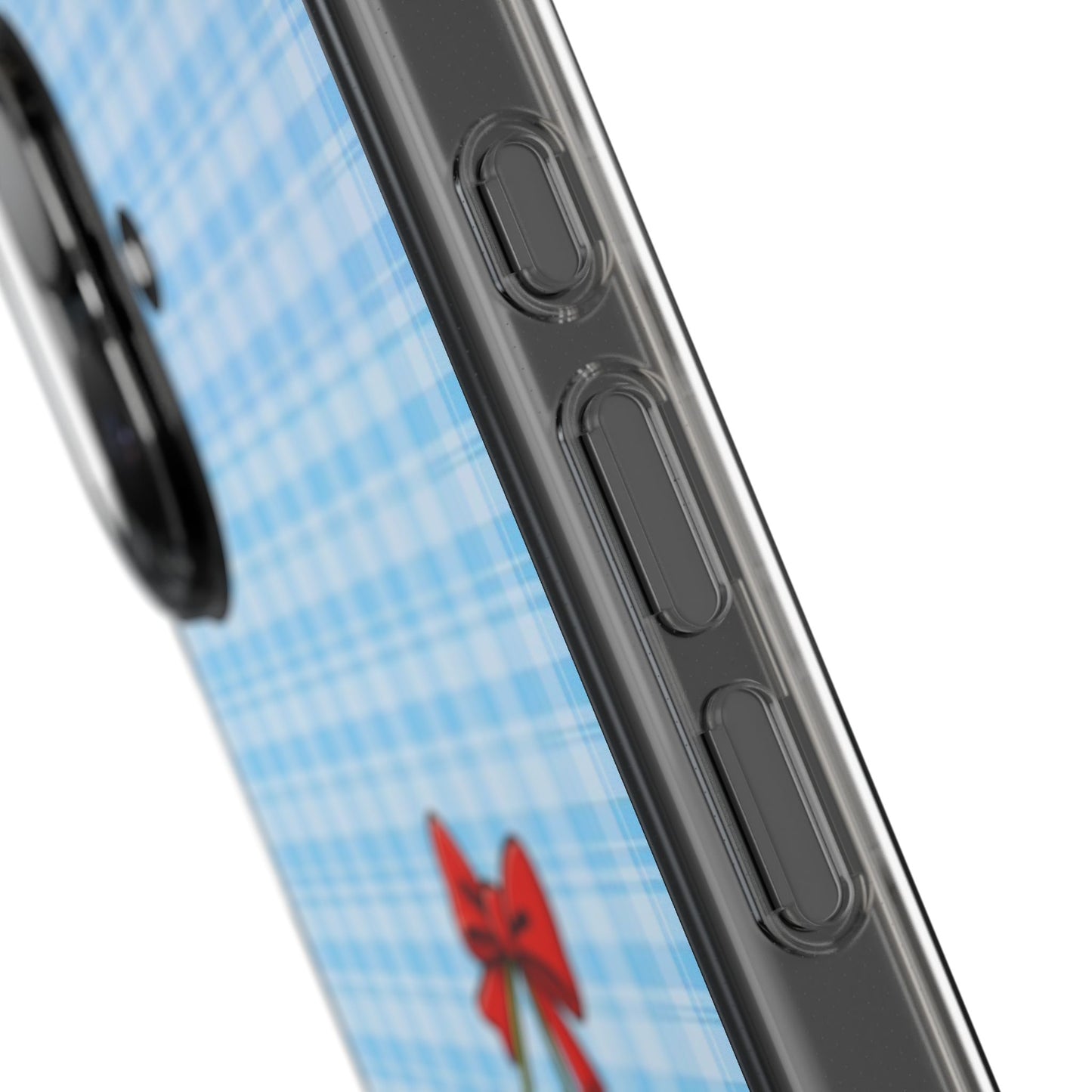 Clear Cherry Gingham Phone Case — Impact-Resistant Clear Case with Red Cherry Design