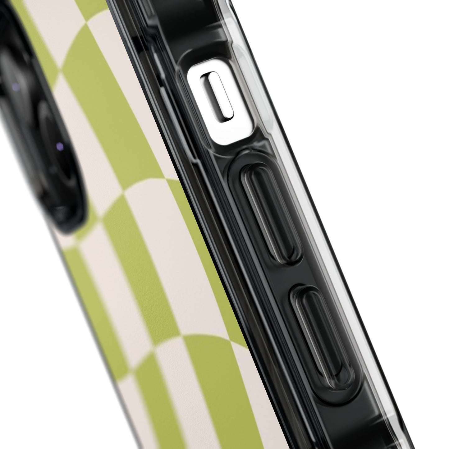 Clear Magnetic Phone Case — Olive Retro Check Pattern