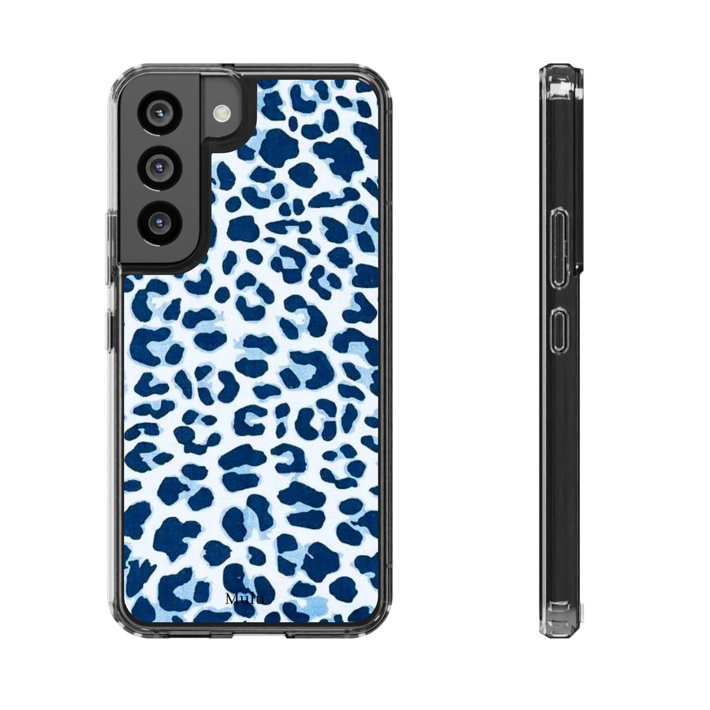 Clear Impact-Resistant Phone Case — Blue Watercolor Leopard Print