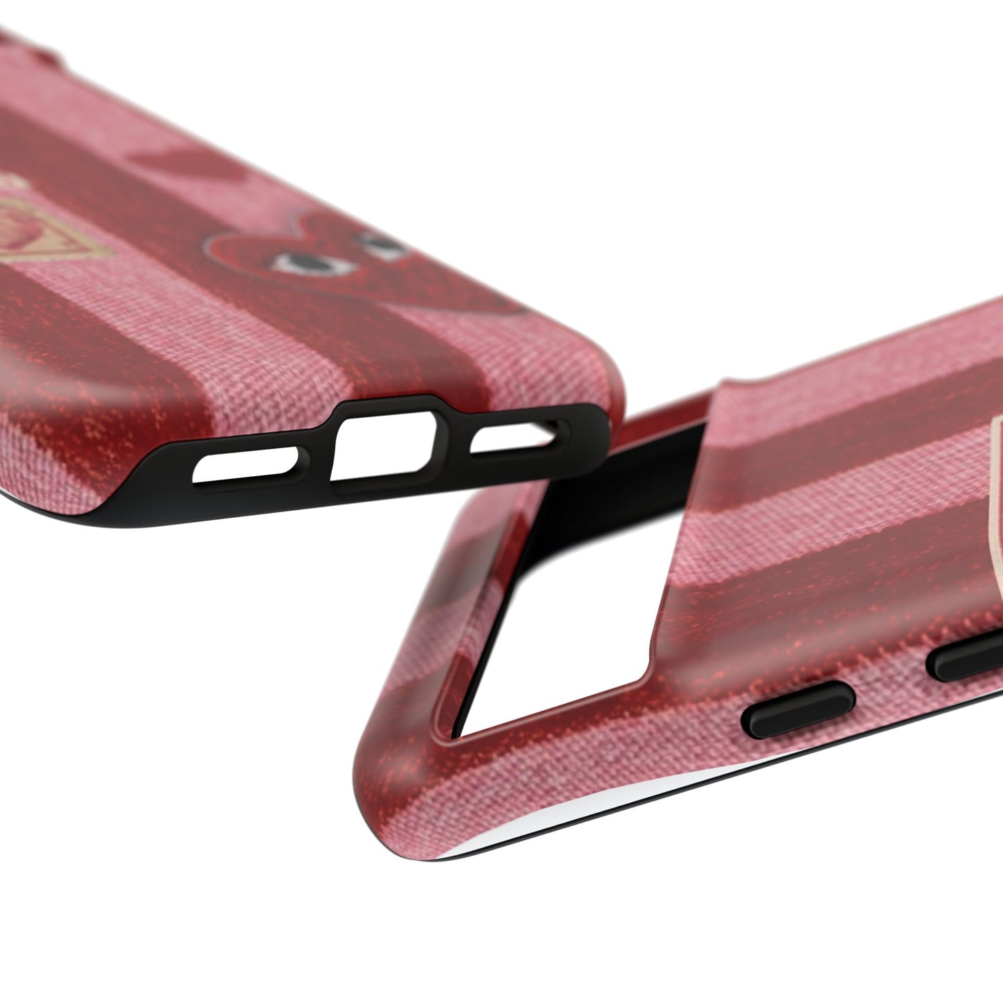 Phone Case — Red Striped Heart Design with “Good Things Are Coming”