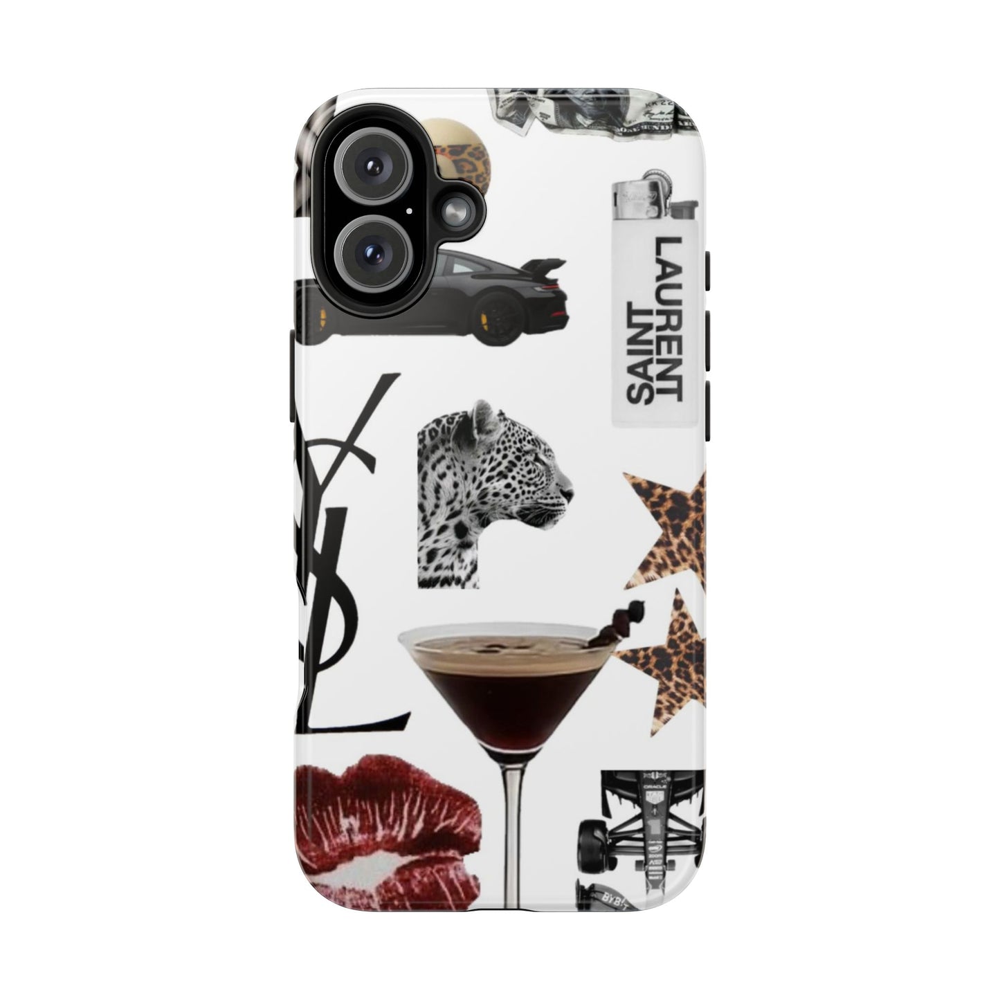 Tough Phone Case — Luxe Fashion Collage with Leopard, Martini & Kiss Print