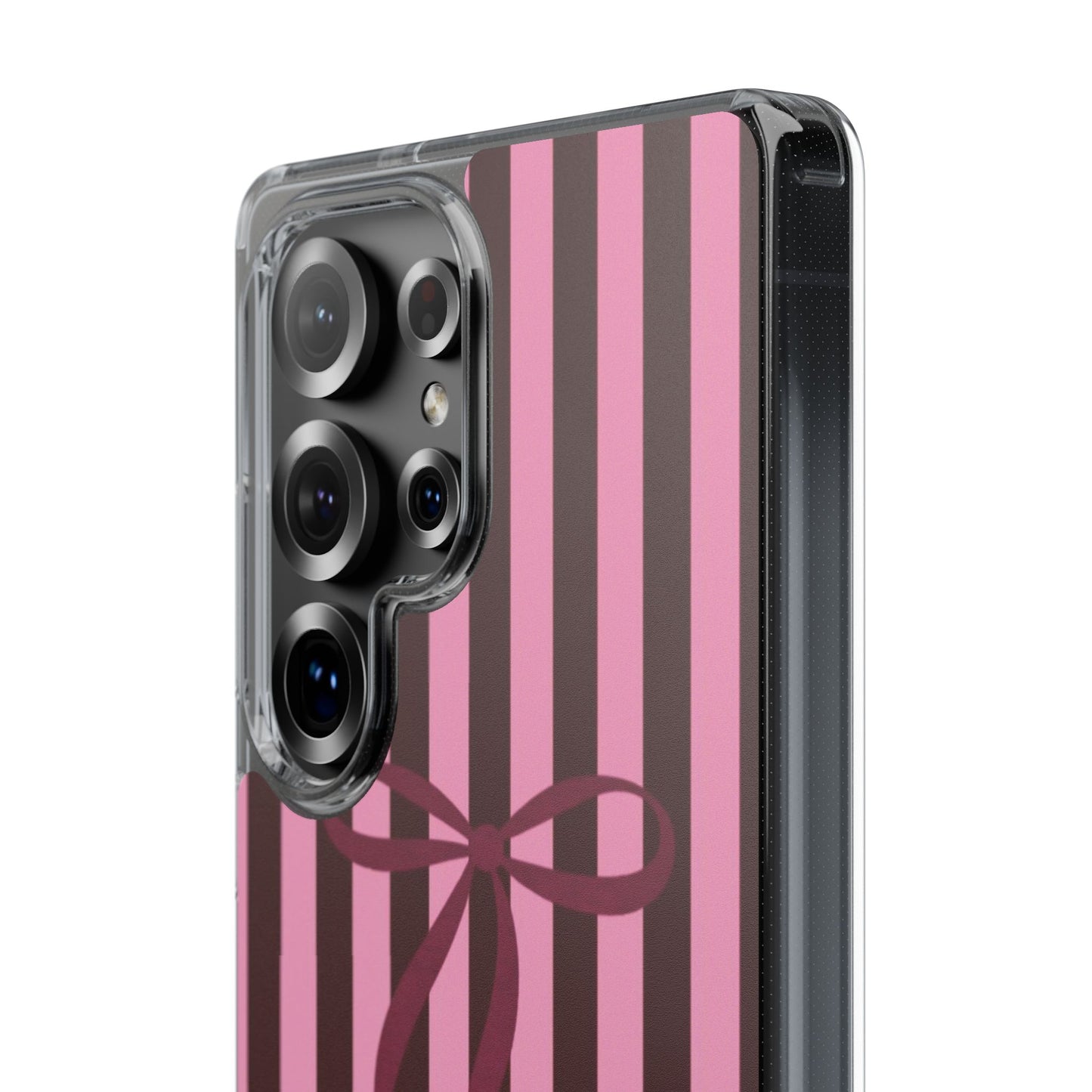 Pink Striped Ribbon Clear Impact-Resistant Phone Case